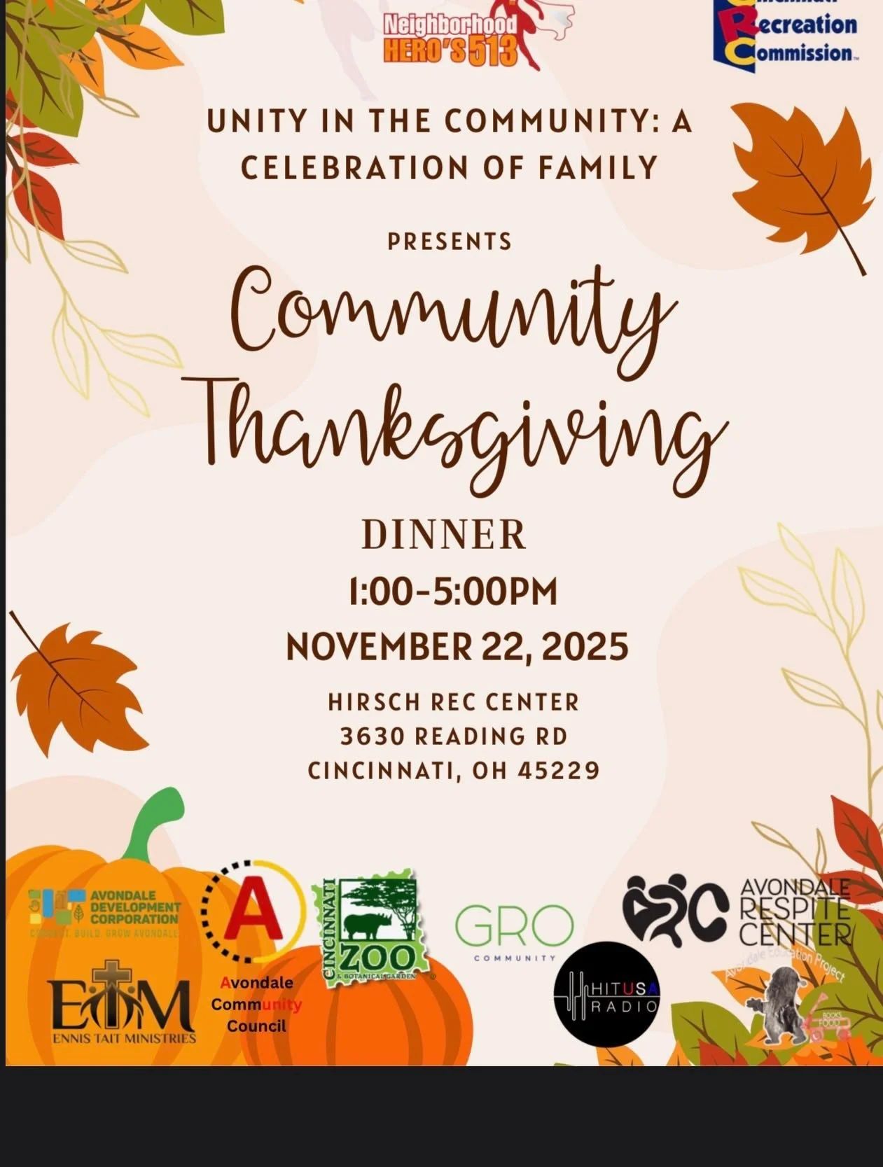 Neighborhood Hero's 513 Presents: Unity in the Community Thanksgiving Dinner 