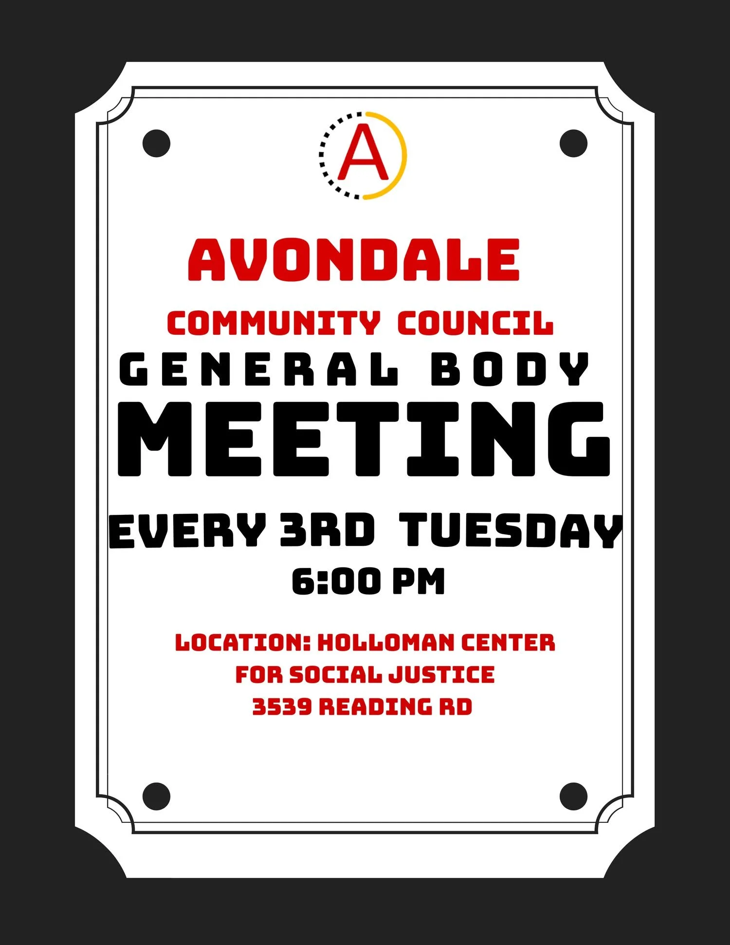Avondale Community Council General Body Meeting