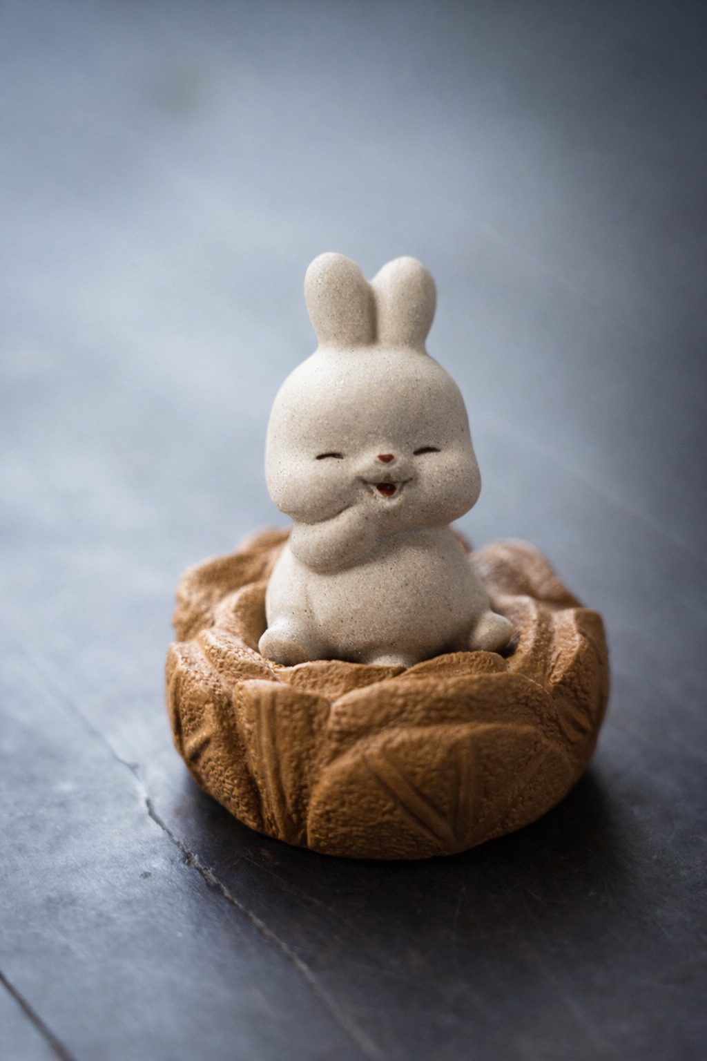 Yixing Purple Clay Rabbit with Cabbage Cushion(坐地生财) Tea Pet