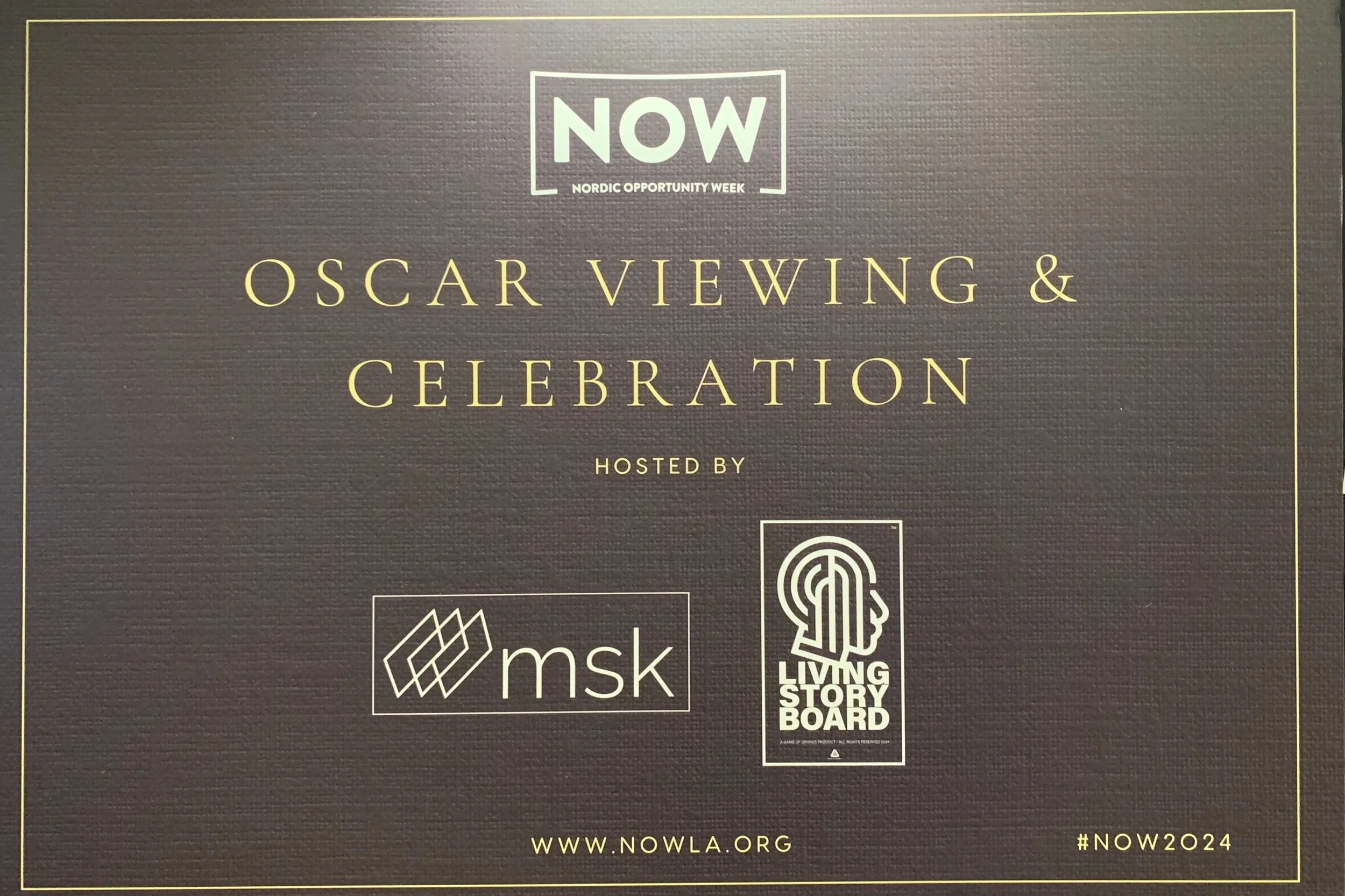 NOW – Nordic Opportunity Week, plakat med tekst Oscar viewing-celebration.