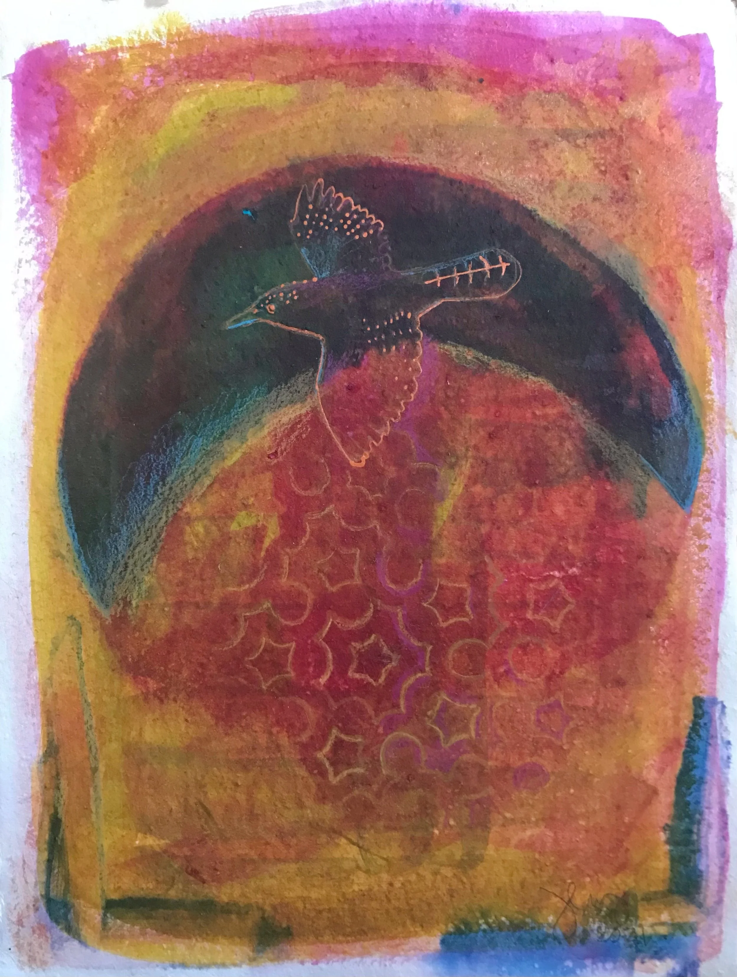"The Flight of the Canyon Wren" - Layered cyanotype on paper
