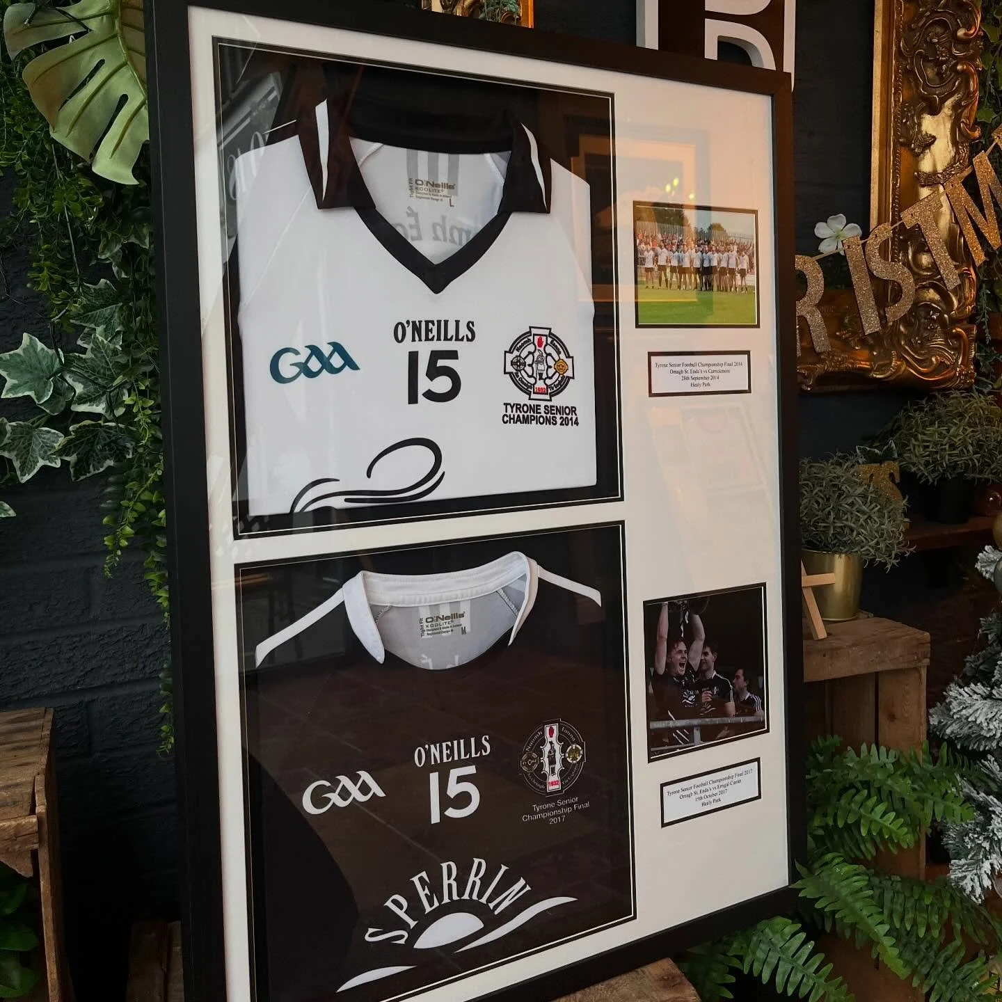 It's time to unwrap our favourite Christmas projects! ❤️

These two double jersey frames for a local player are a standout, with matching mount colours and photos/inscription of the match each jersey was worn to! These two were designed to fit a cert