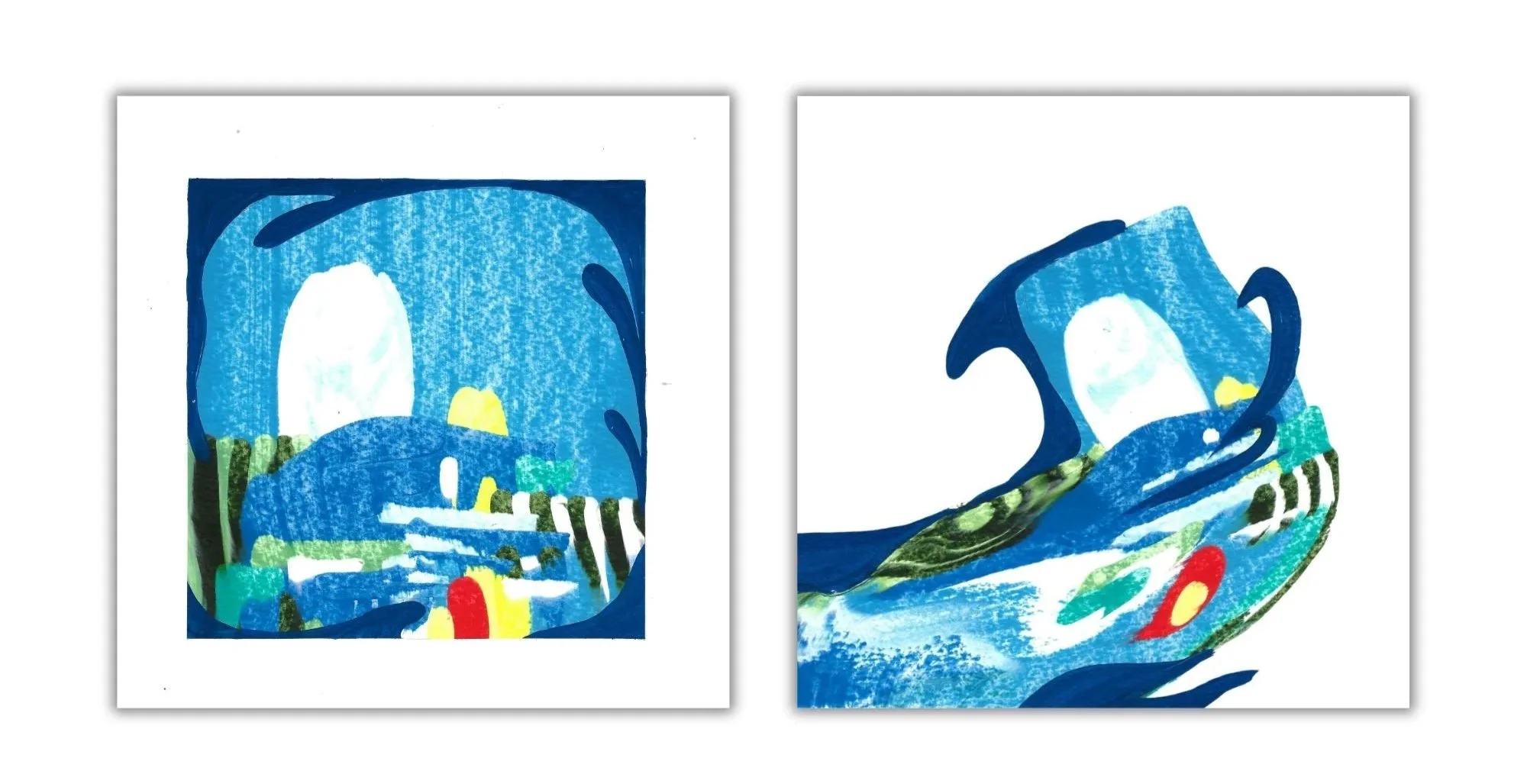 2 Abstract paintings with light blue imagery.