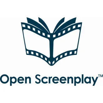 Logo of Open Screenplay featuring a stylized open book shaped like a film strip.