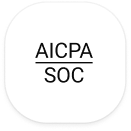 A round button with the text "AICPA SOC" in the center.