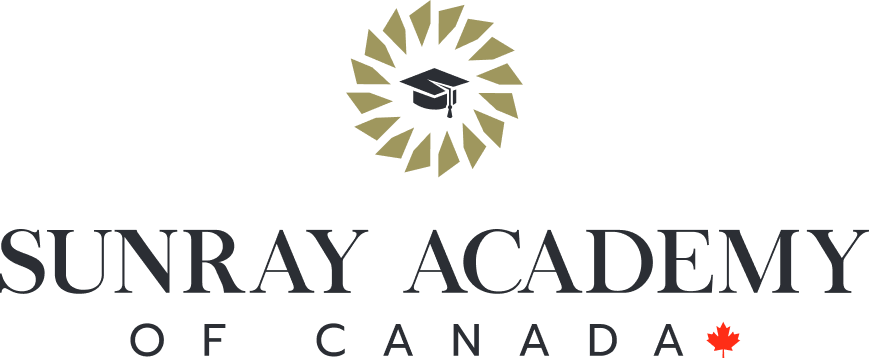 Sunray Academy of Canada logo featuring a graduation cap surrounded by a stylized sunburst.