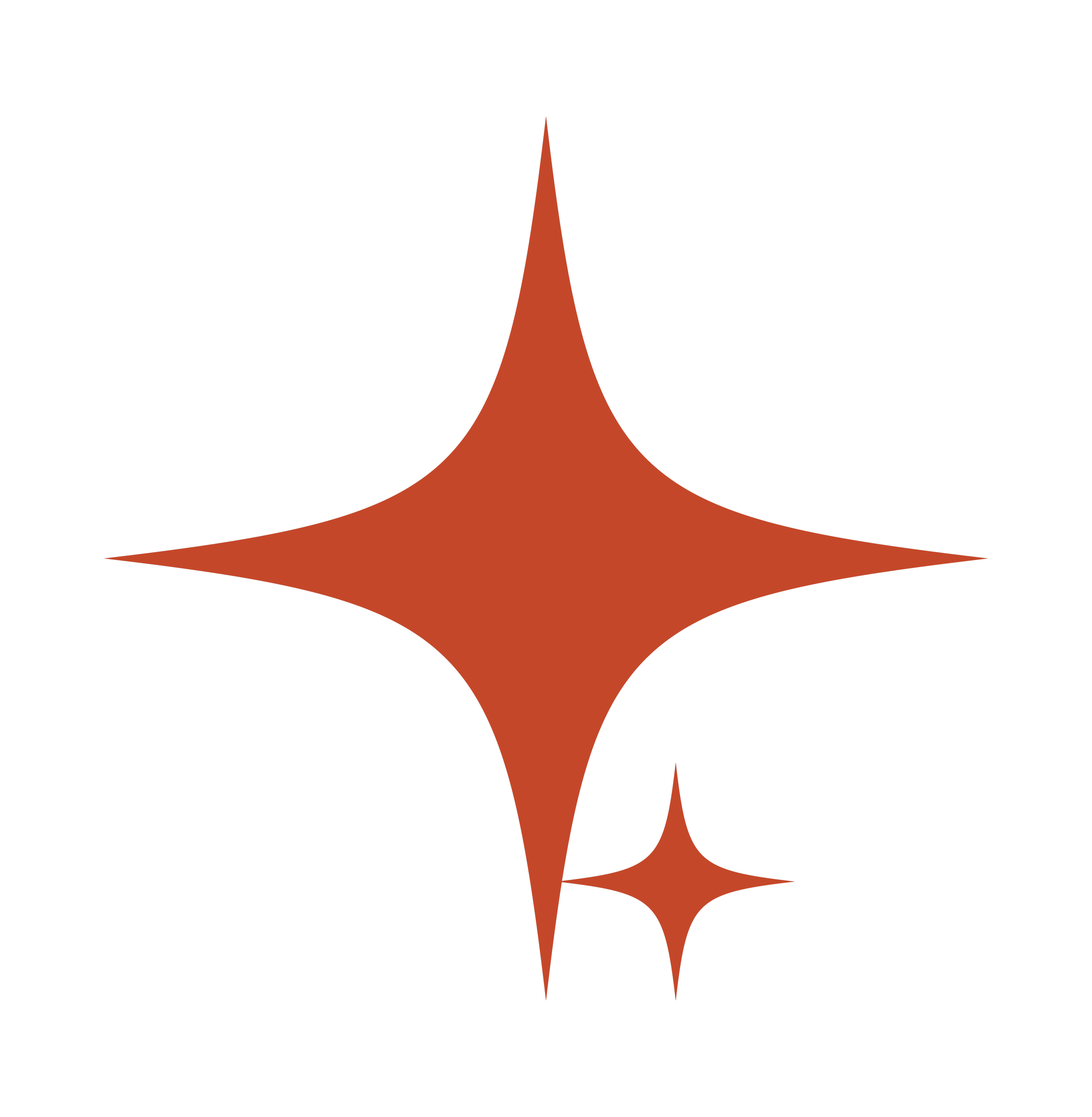 Two overlapping ochre starbursts, one large and one small.