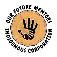 Logo with a black hand print on an orange tree cross-section, surrounded by the text 'Our Future Mentors Indigenous Corporation' in black.