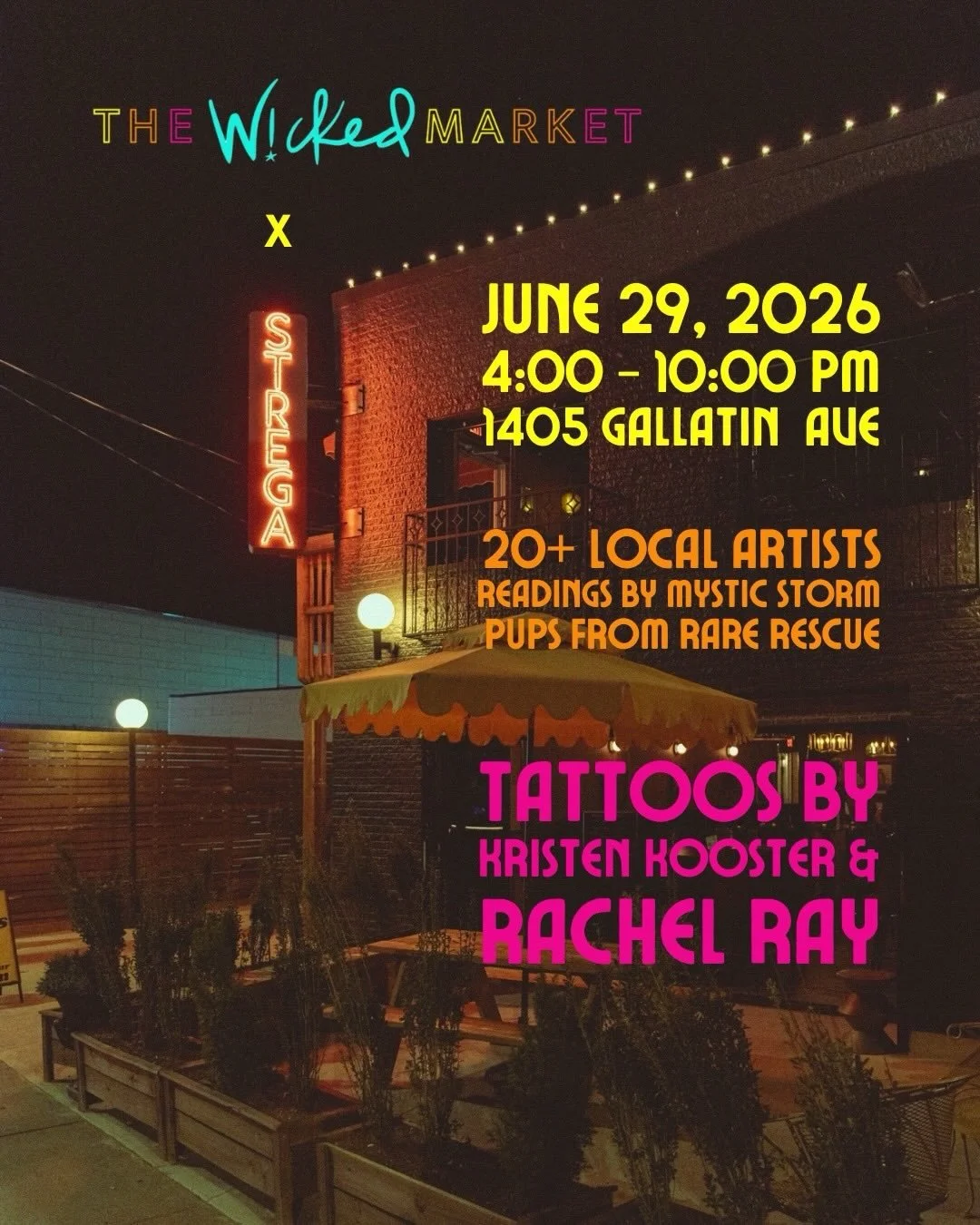 come celebrate with @thewickedmarket under tonight&rsquo;s strawberry moon at @strega.bar!

🍓 4:00-10PM 
🍓 1405 Gallatin Ave

⭐️Tarot by @mysticstorm333 
⭐️Puppies from @rarerescue 
⭐️Tattoos by @kristenkooster and myself ($80-150)