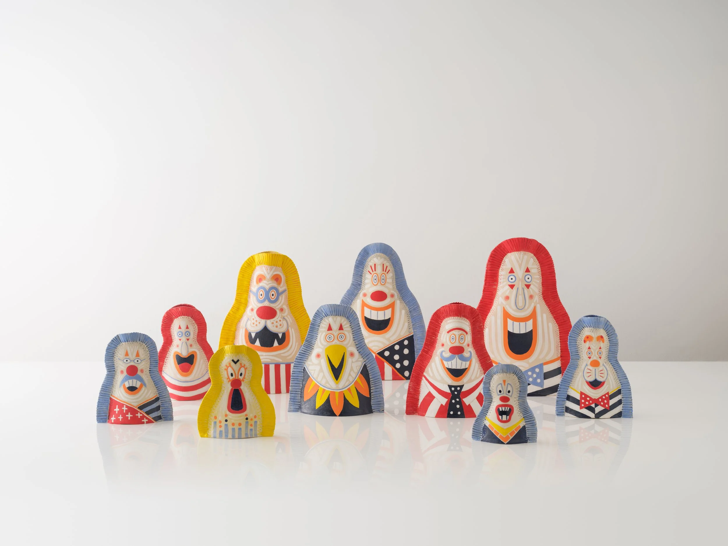Carnival Clowns . ceramic, underglaze & glaze