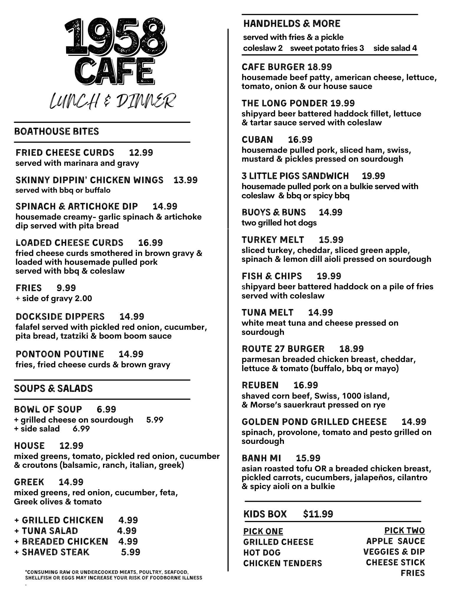 2026 Spring Lunch and Dinner Menu 1958 Cafe