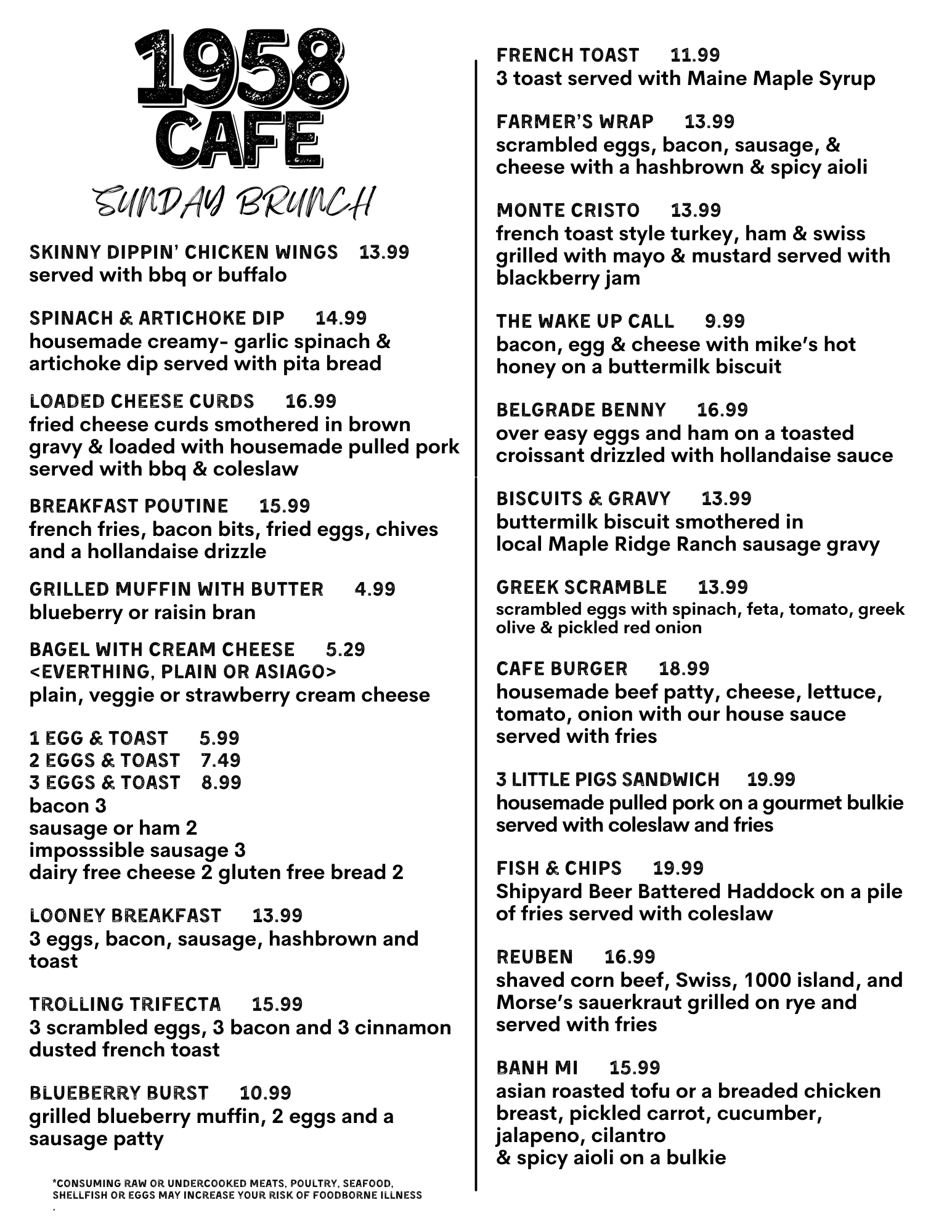 2026 Spring Brunch Menu 1958 Cafe