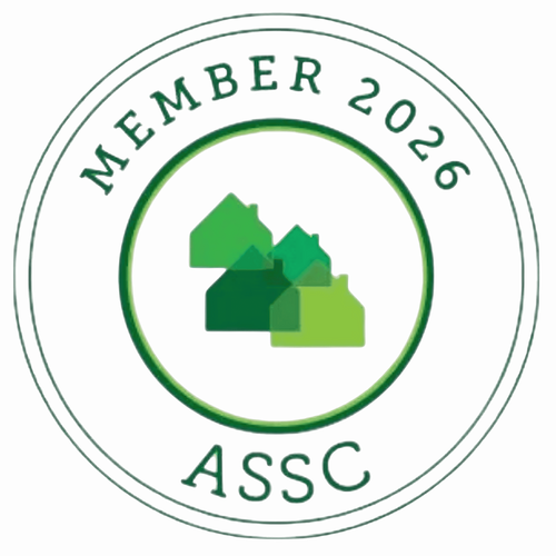 Green houses icon in a circle with the text MEMBER 2026 at the top and ASSC at the bottom.