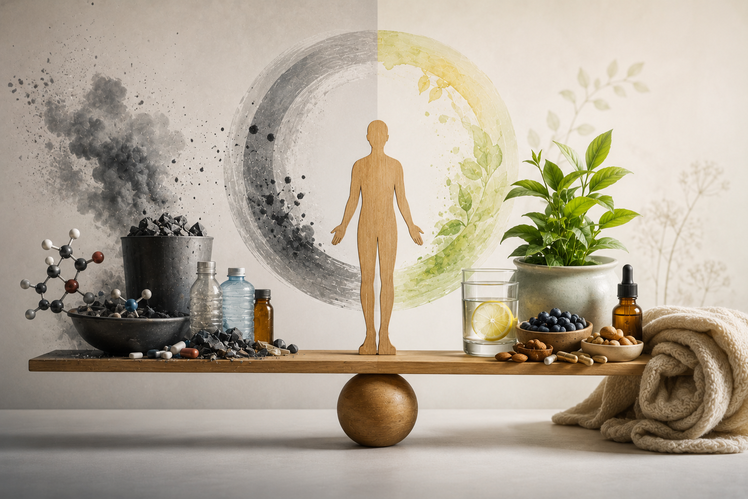 Human form standing on a seesaw to represent the balance of detoxification