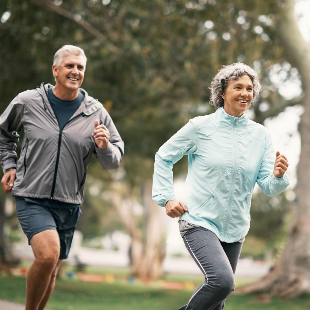 older man and woman running for exercise