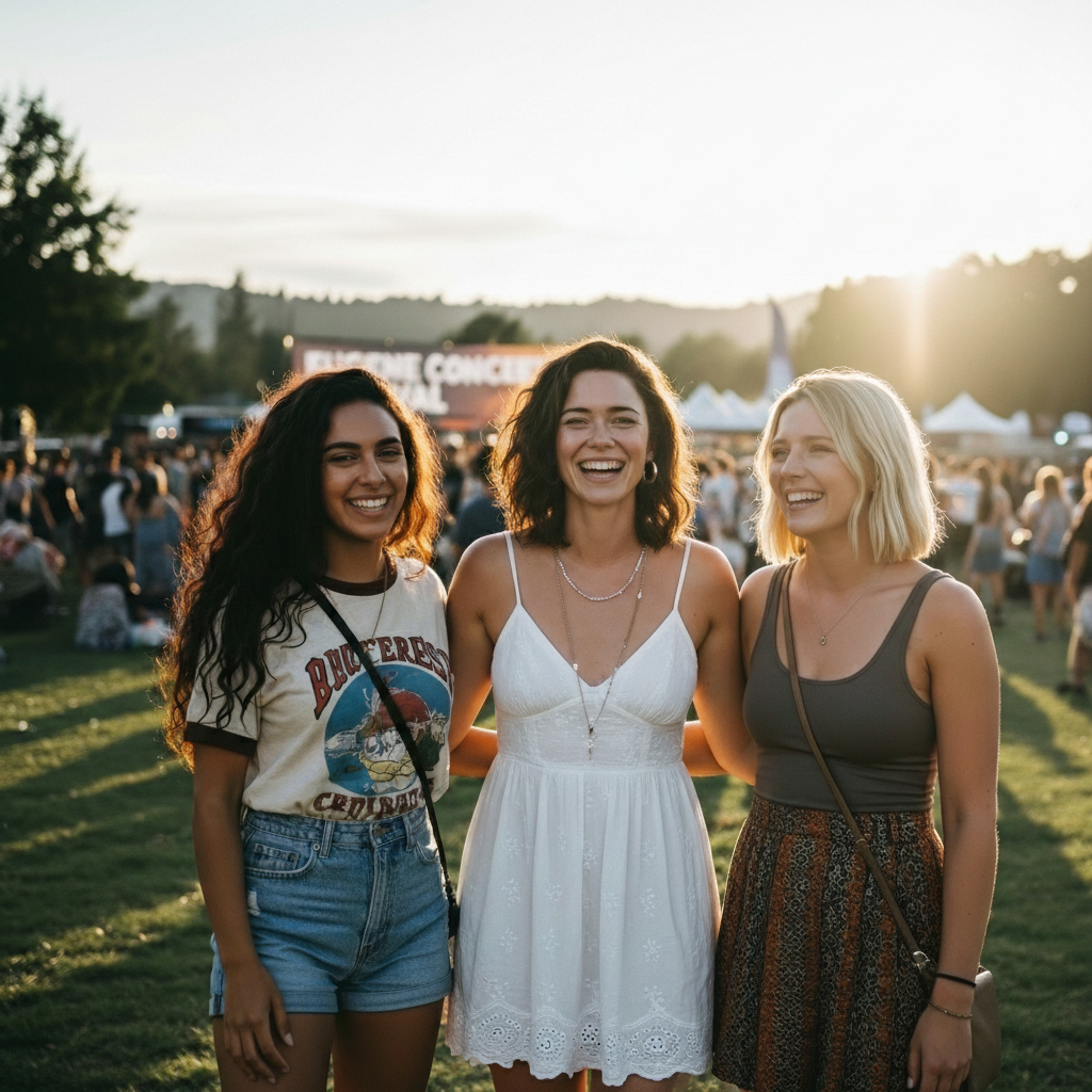 Three people with backpacks hiking along a creek in a forest, with a waterfall in the background.