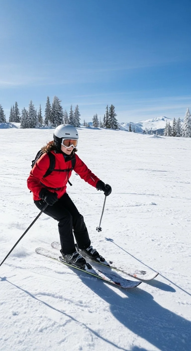 A woman in a black dress standing barefoot on a rock in front of a waterfall with colorful light reflections.