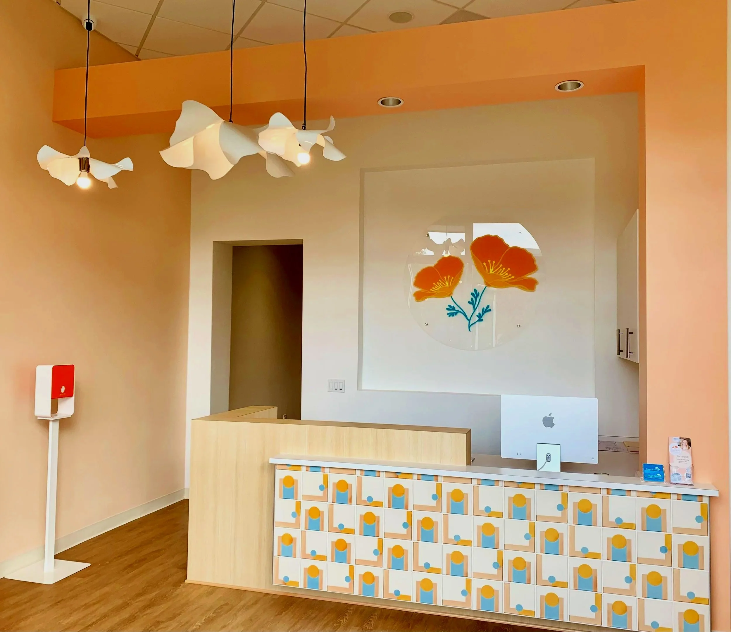 poppy kids pediatric dentistry elisa passino tile custom tile acrylic logo peach paint 