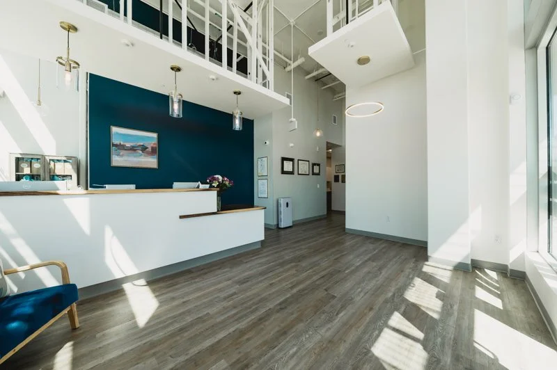 blue wall dropped ceiling dental office pediatric dentistry