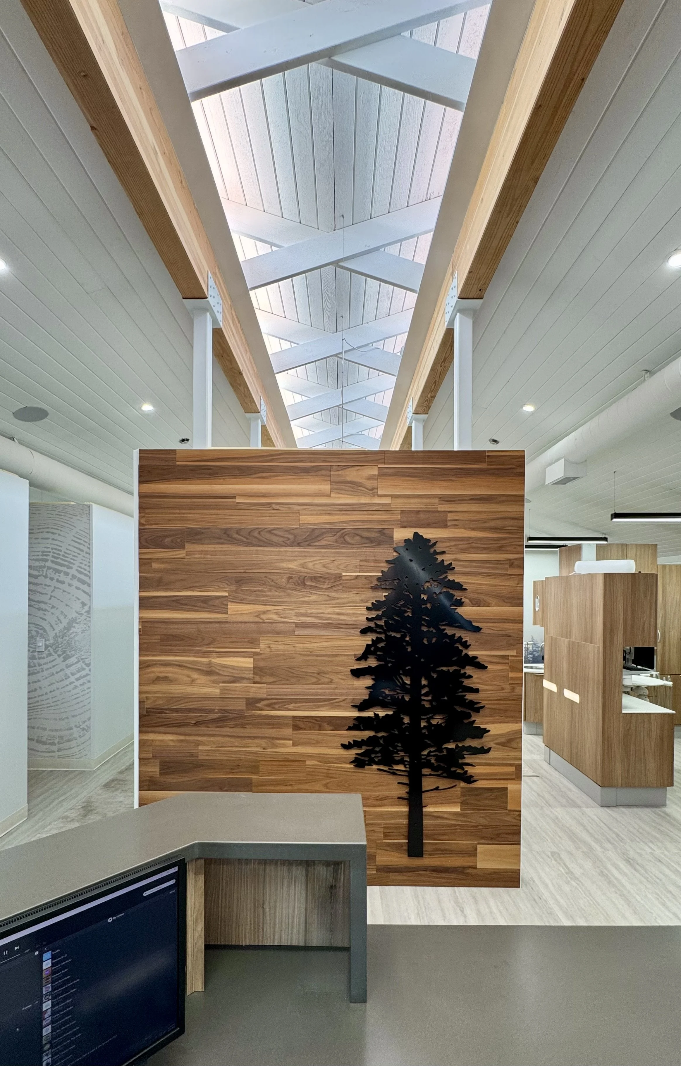 We commissioned a beautiful metal tree that stands out behind the front desk creating a lovely shadow line at different times of the day.