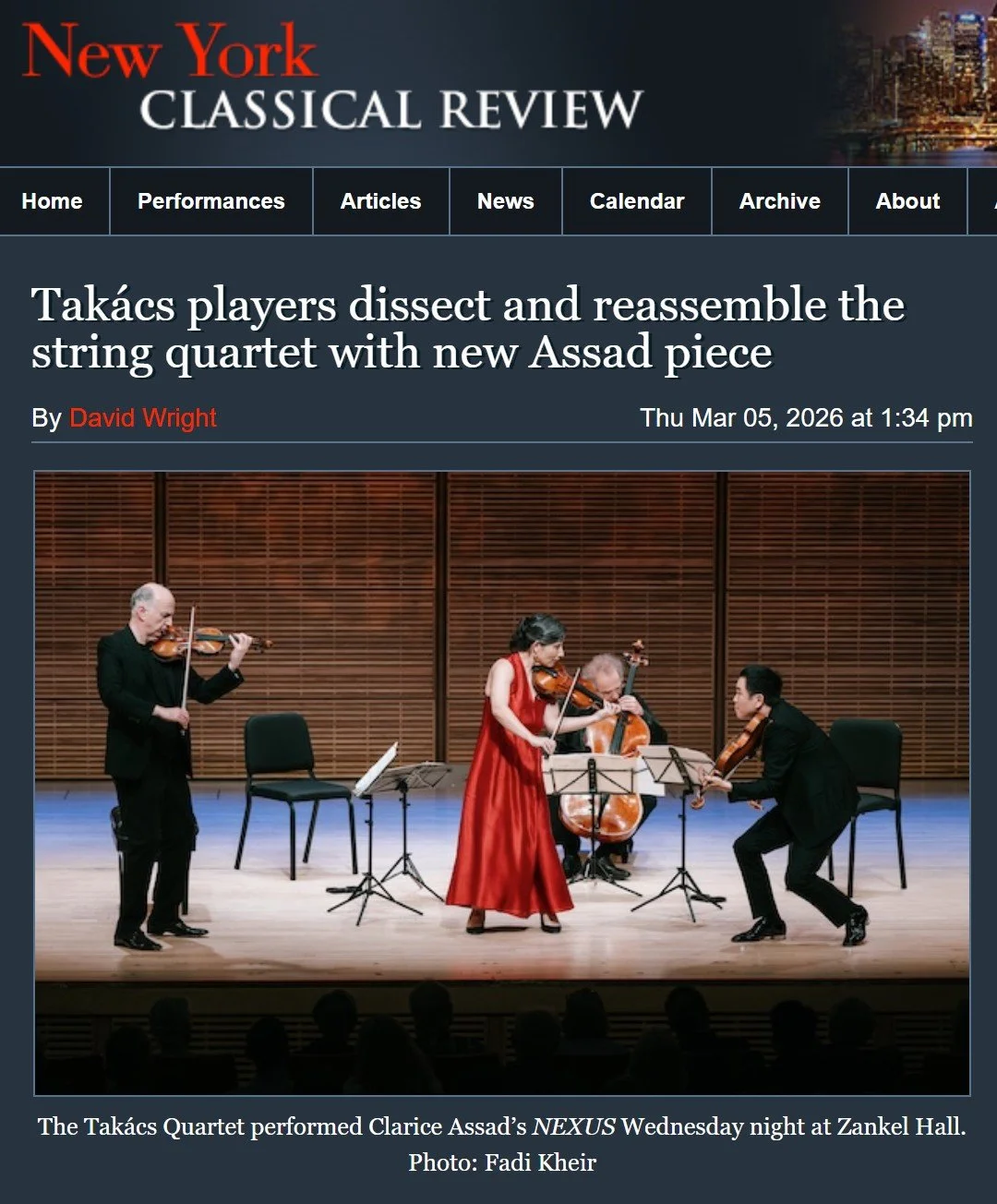 New York Classical Review Takacs Quartet Claire Assad