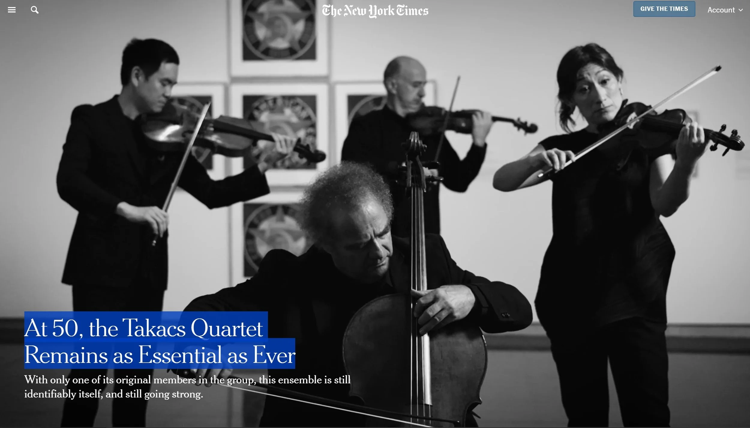 New York Times NYT Takacs Quartet 50th Anniversary