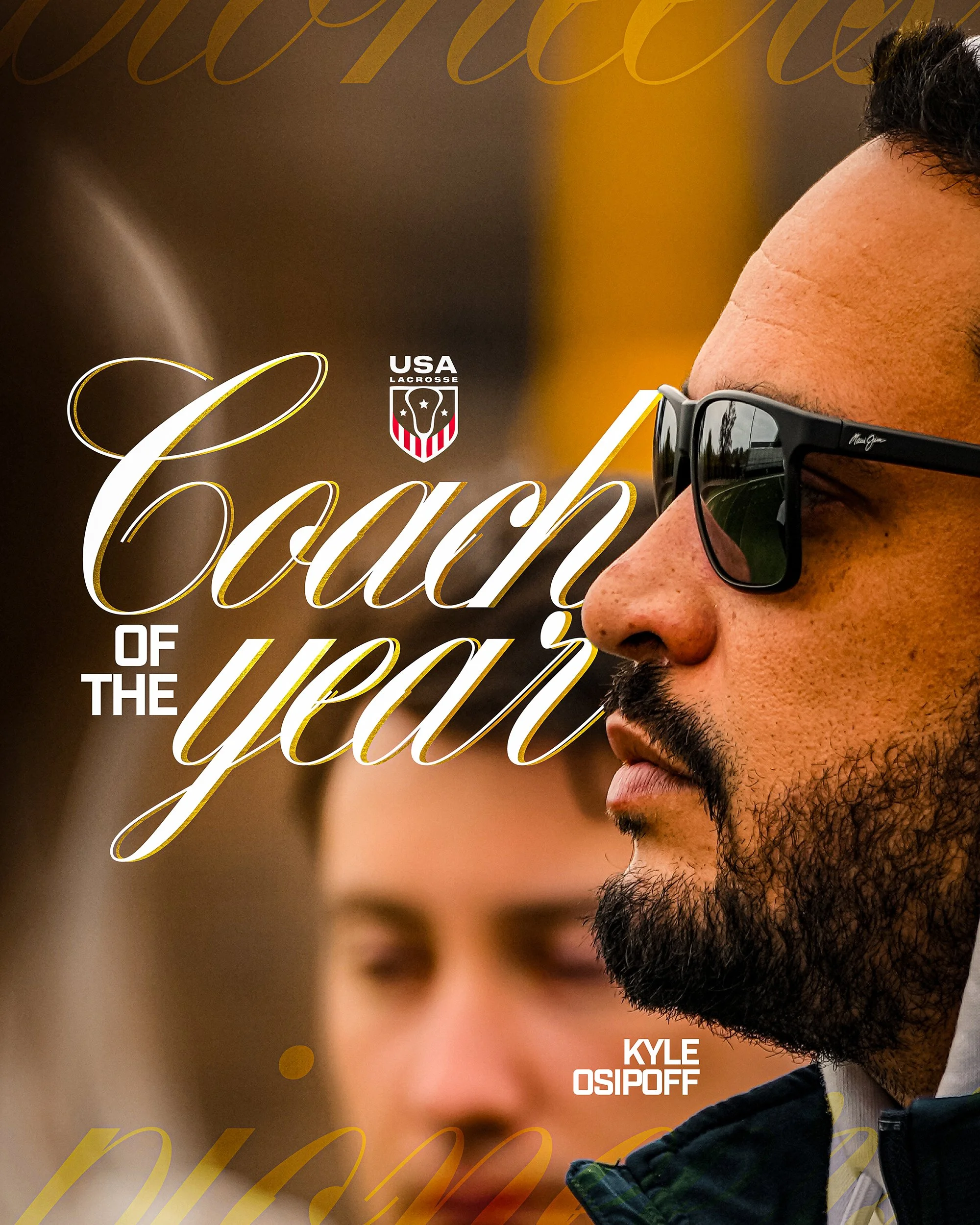 Close-up of a man with a beard wearing sunglasses, with a blurred background and overlaying text.