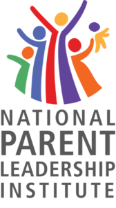 National Parent Leadership Institute logo featuring colorful, stylized figures of adults and children with raised arms above the organization name.