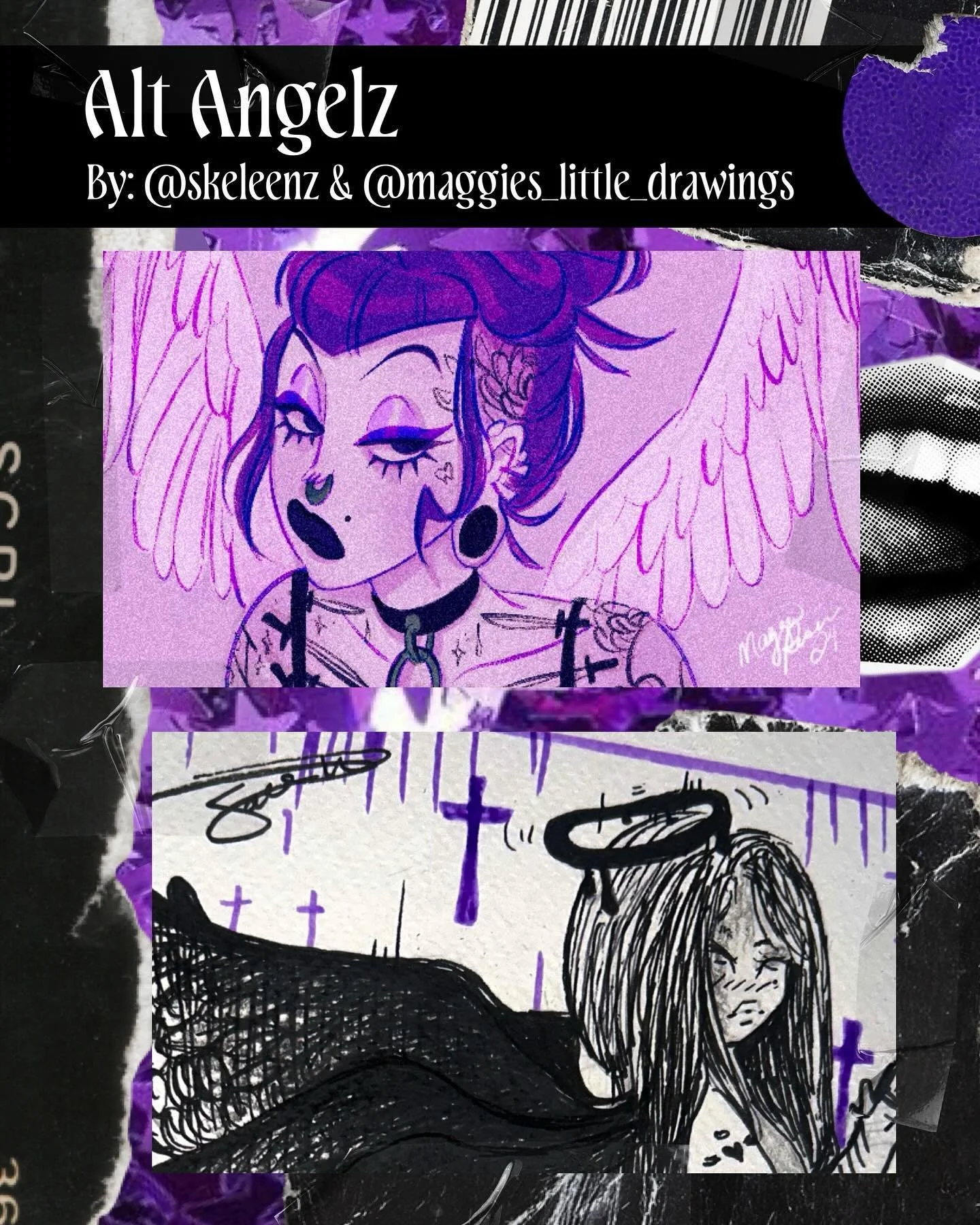 Alt angelz ⛓️🖤🥀
Collab a long time in the making 💜 both used purple without even realizing lol 
#illustration #collab #artistsofinstagram