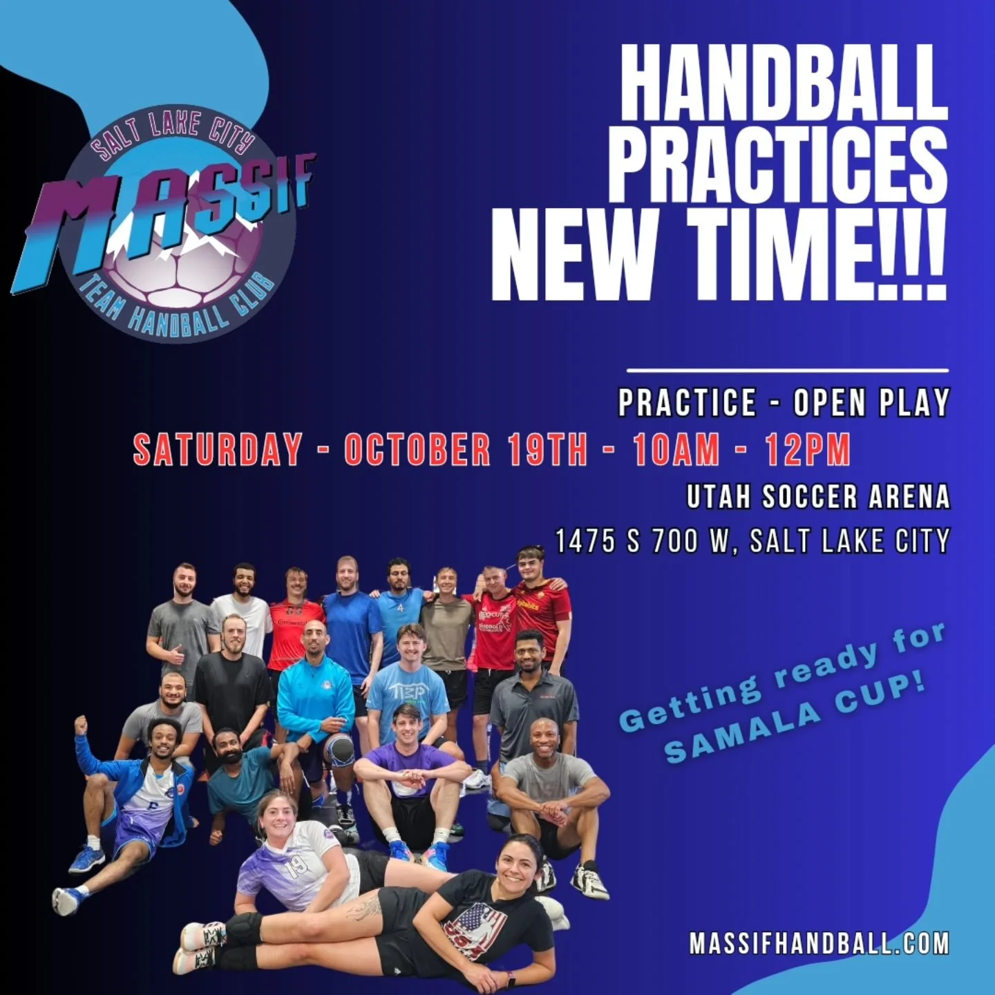 Adult practices on NEW SCHEDULE!!
Saturdays now from 10 am to 12 pm.
Same location - Utah Soccer Arena.
See you all there tomorrow!

#GoMassif #handball #handebol #balonmano #handballutah #handebolnoseua #AmericasNextGreatSport #womenhandball