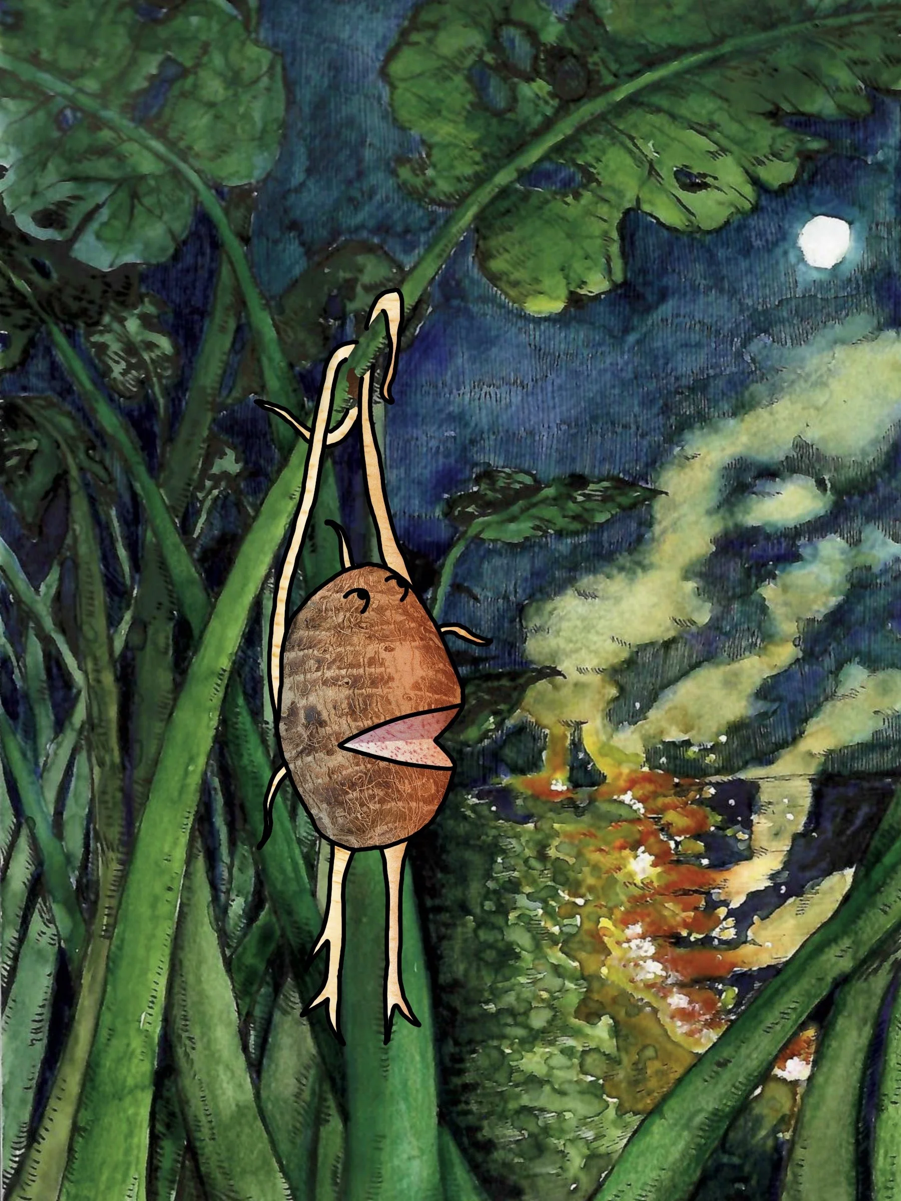 Leaves of the Two Moon waiting in the village of fire-fallowed fields -Basho
