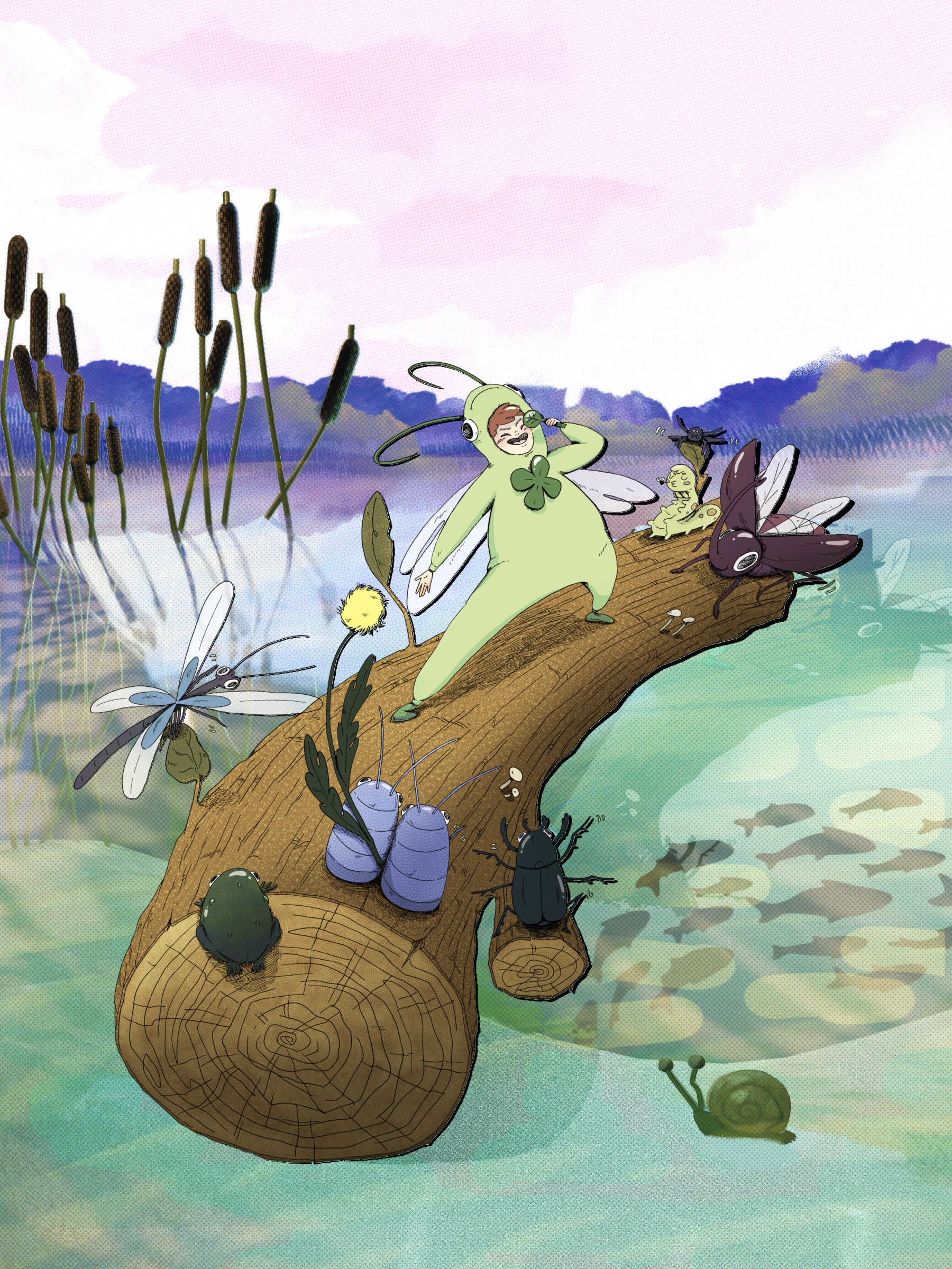 On a brank floating downriver a cricket, singing -Issa