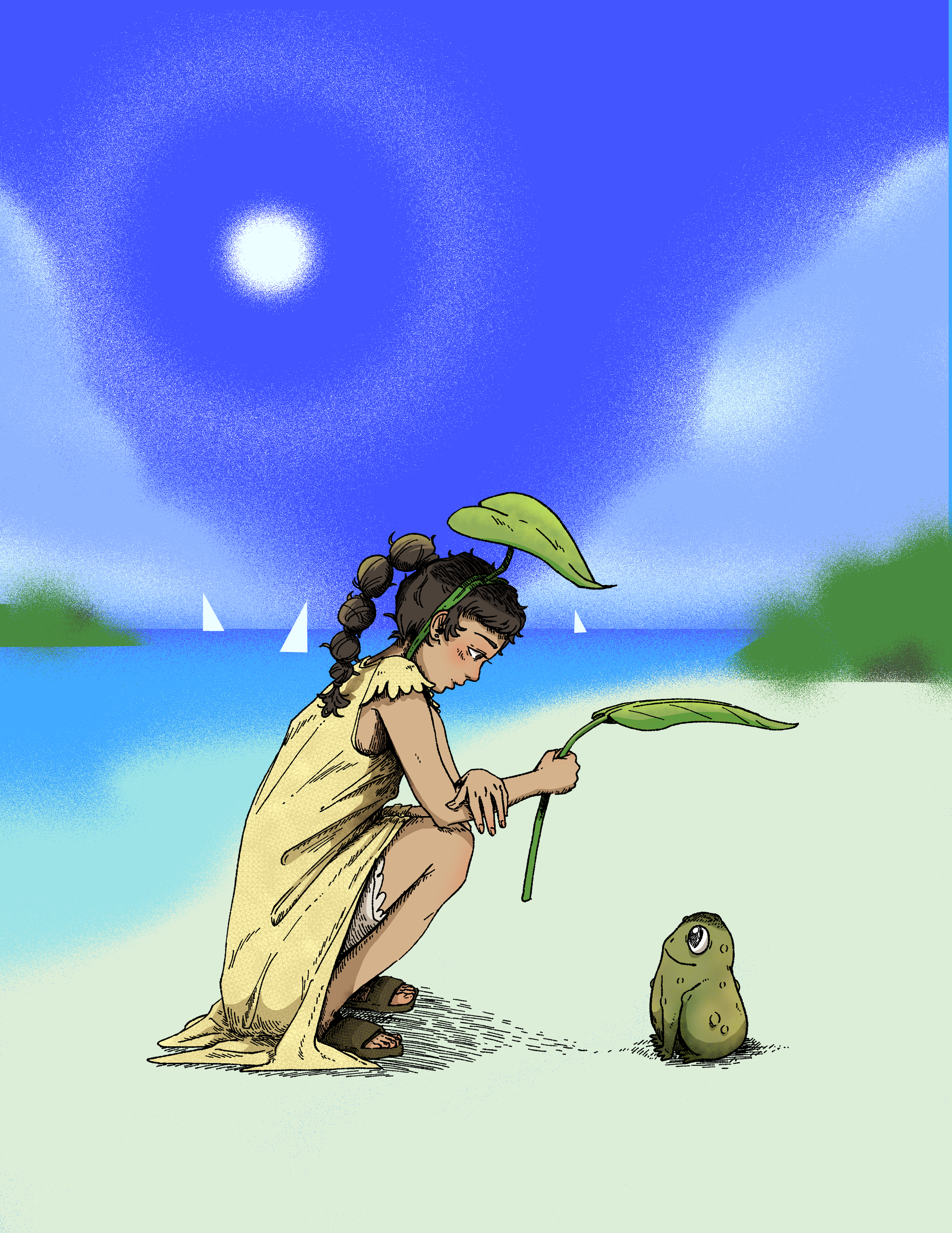 Squatting motionless The sun-tanned child and the toad stare at each other. -Issa
