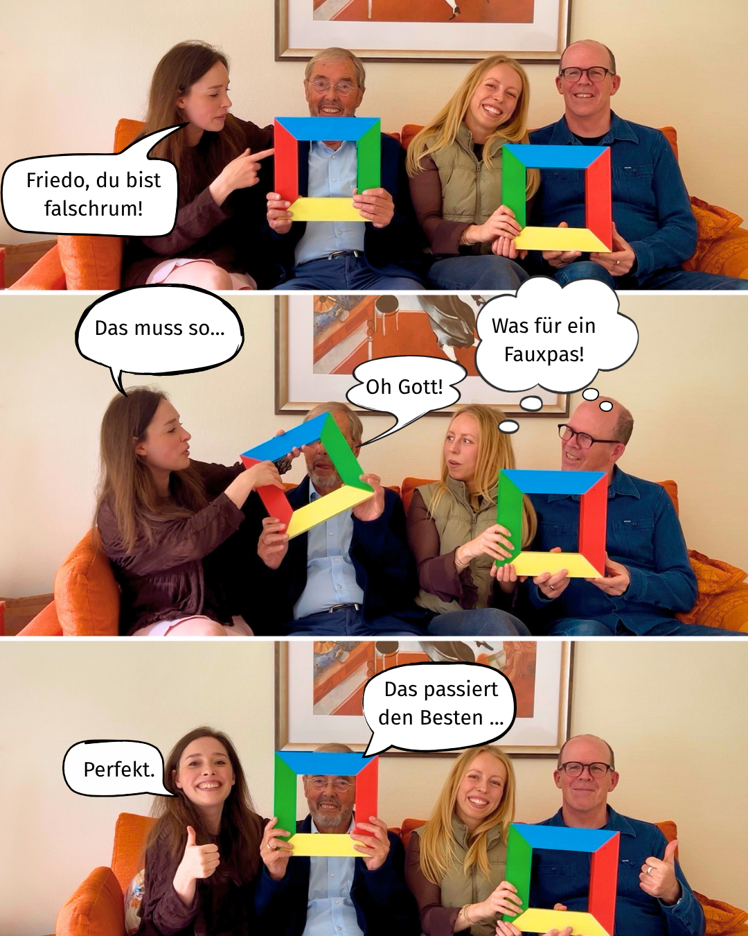 Schulz von Thun mit dem Kommunikationsquadrat aus Holz von Alexander Riedler - Comic.png