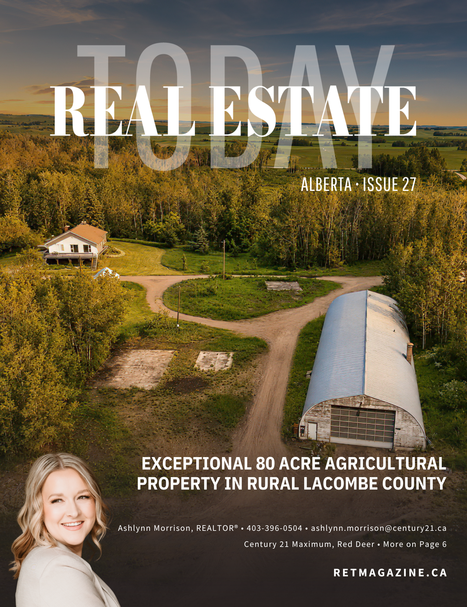 Real Estate Today magazine cover, Alberta edition. Live work & play in Central Alberta’s Nature Based, Visionary Community - Sylvan Lake