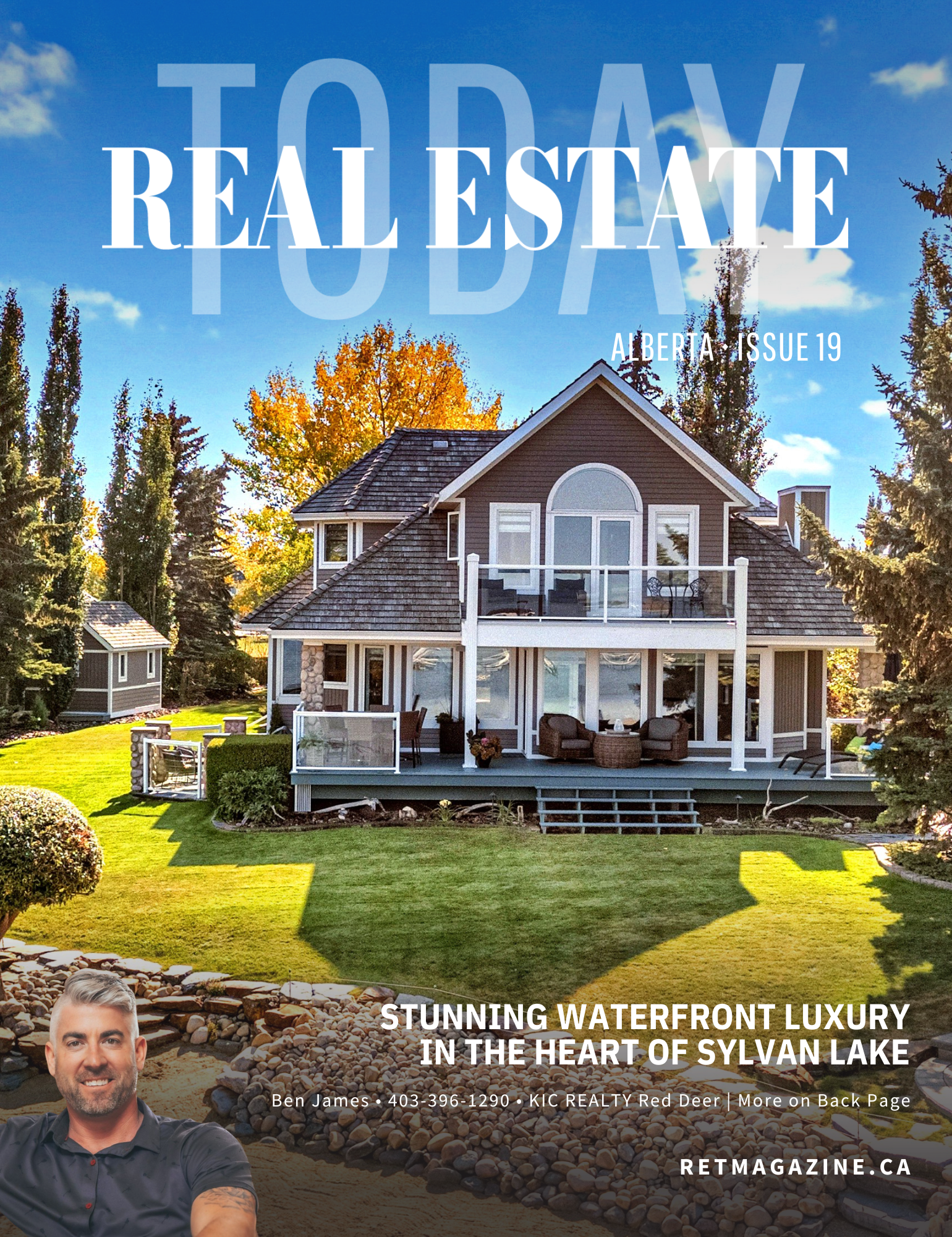 Real Estate Today magazine cover, Alberta edition. Live work & play in Central Alberta’s Nature Based, Visionary Community - Sylvan Lake