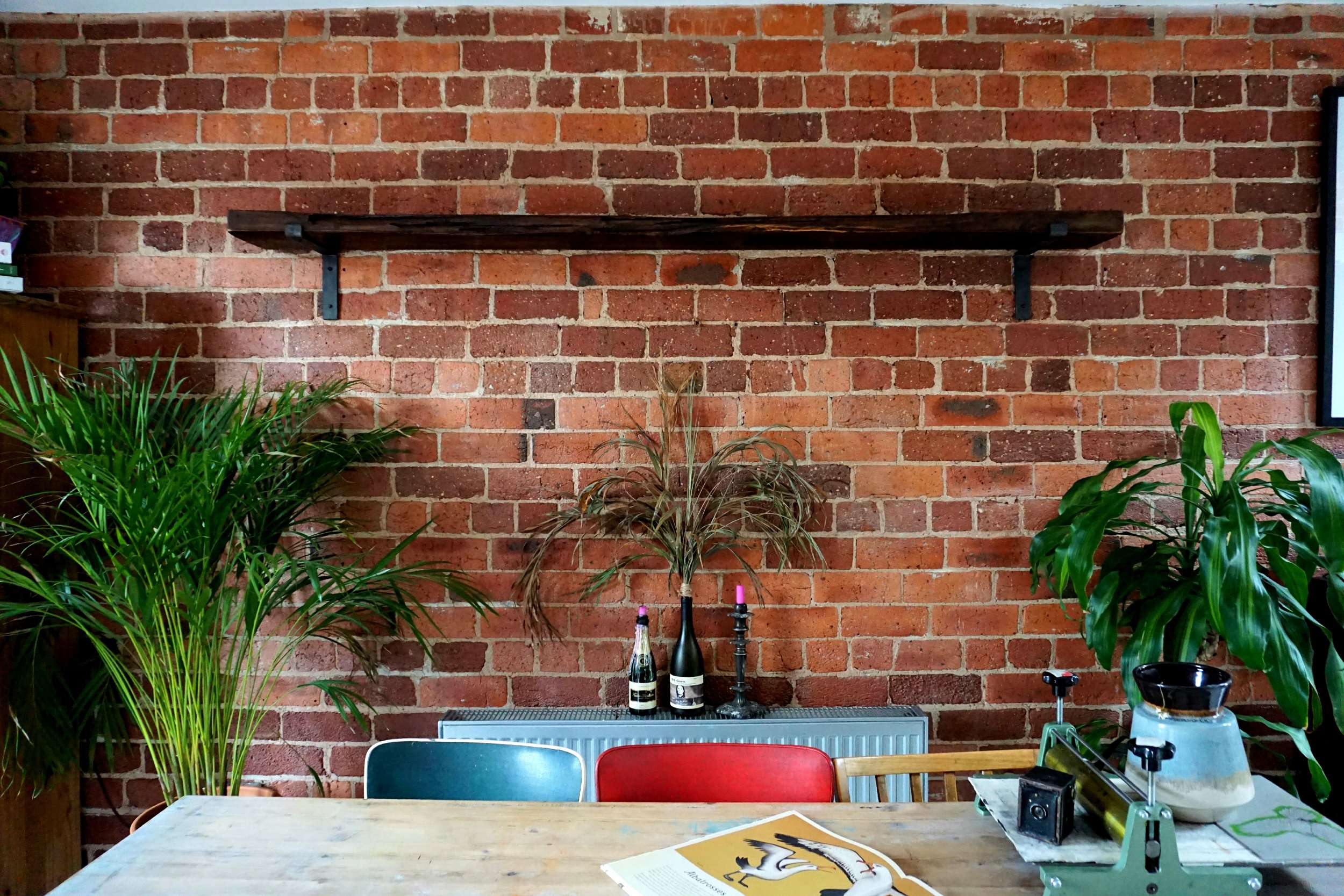 Beautiful reclaimed wood shelf with black metal brackets and plants in kitchen
Brown-Reclaimed-Sheffield-
Handmade-Bespoke-Shelving