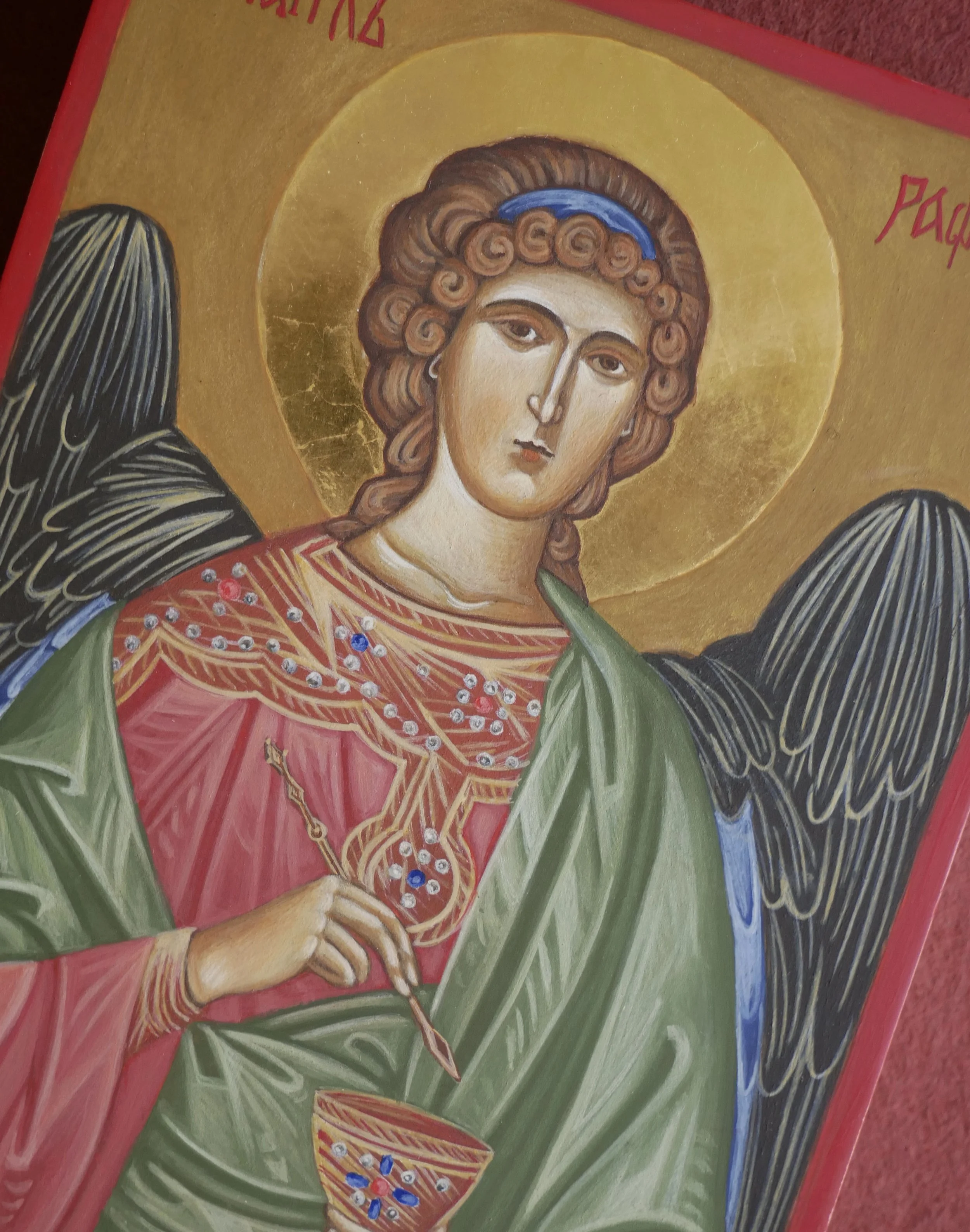 Archangel Raphael, egg tempera on wood panel, 20 × 15 cm (7.9 × 5.9 in)