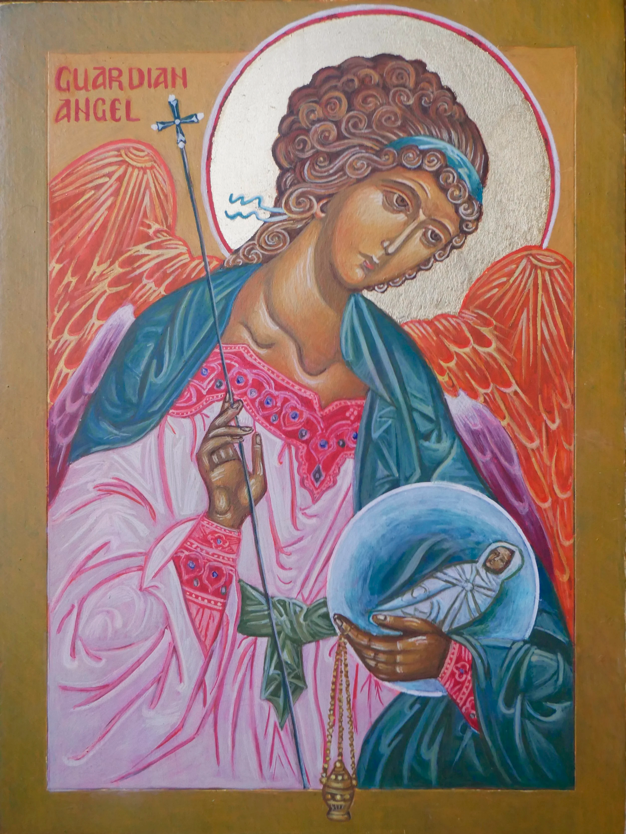 Guardian Angel, egg tempera on wood panel, 20 × 15 cm (7.9 × 5.9 in)