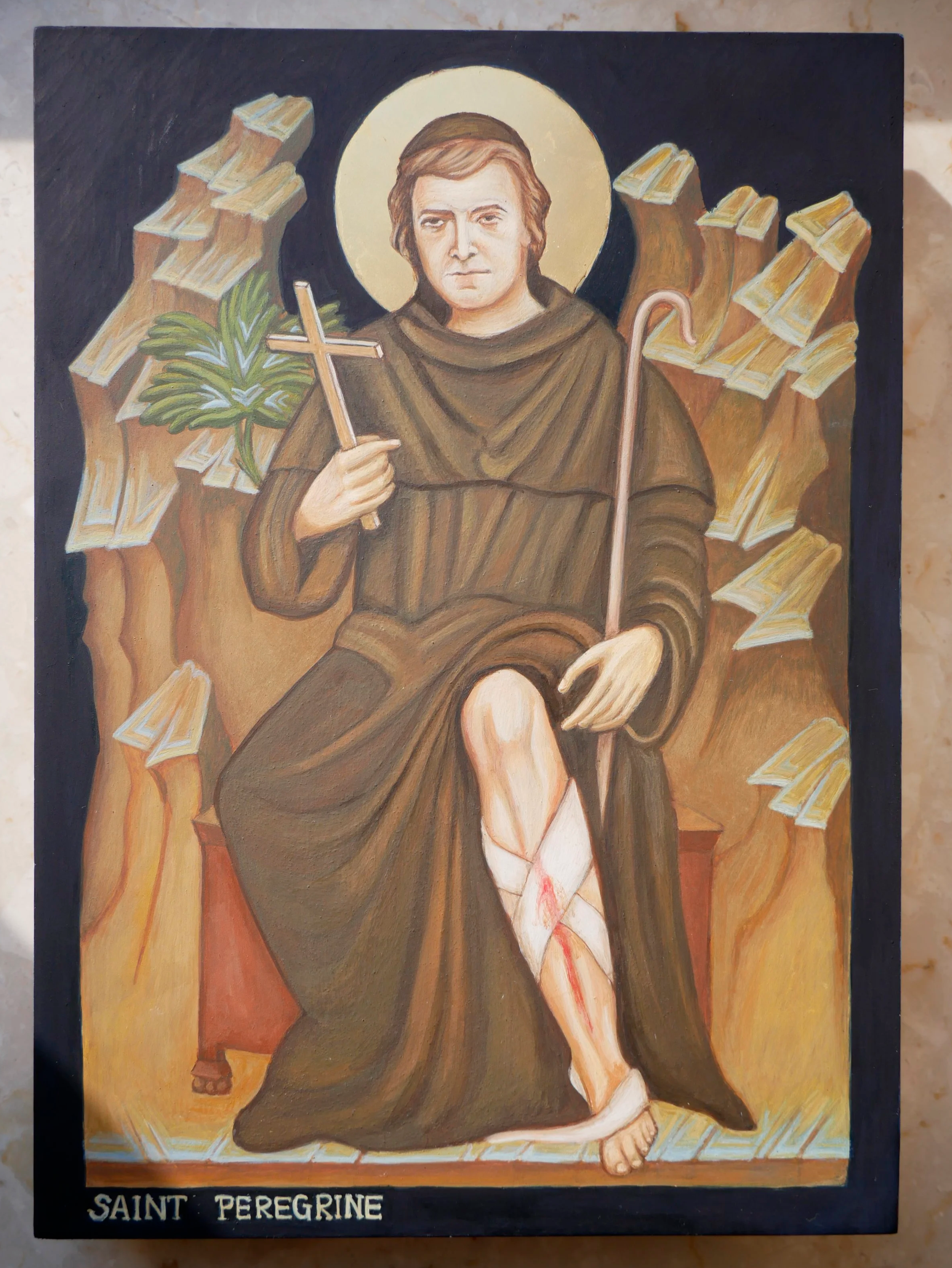 Saint Peregrine, egg tempera on wood panel  20 x 17 cm (6,7x8inch) 