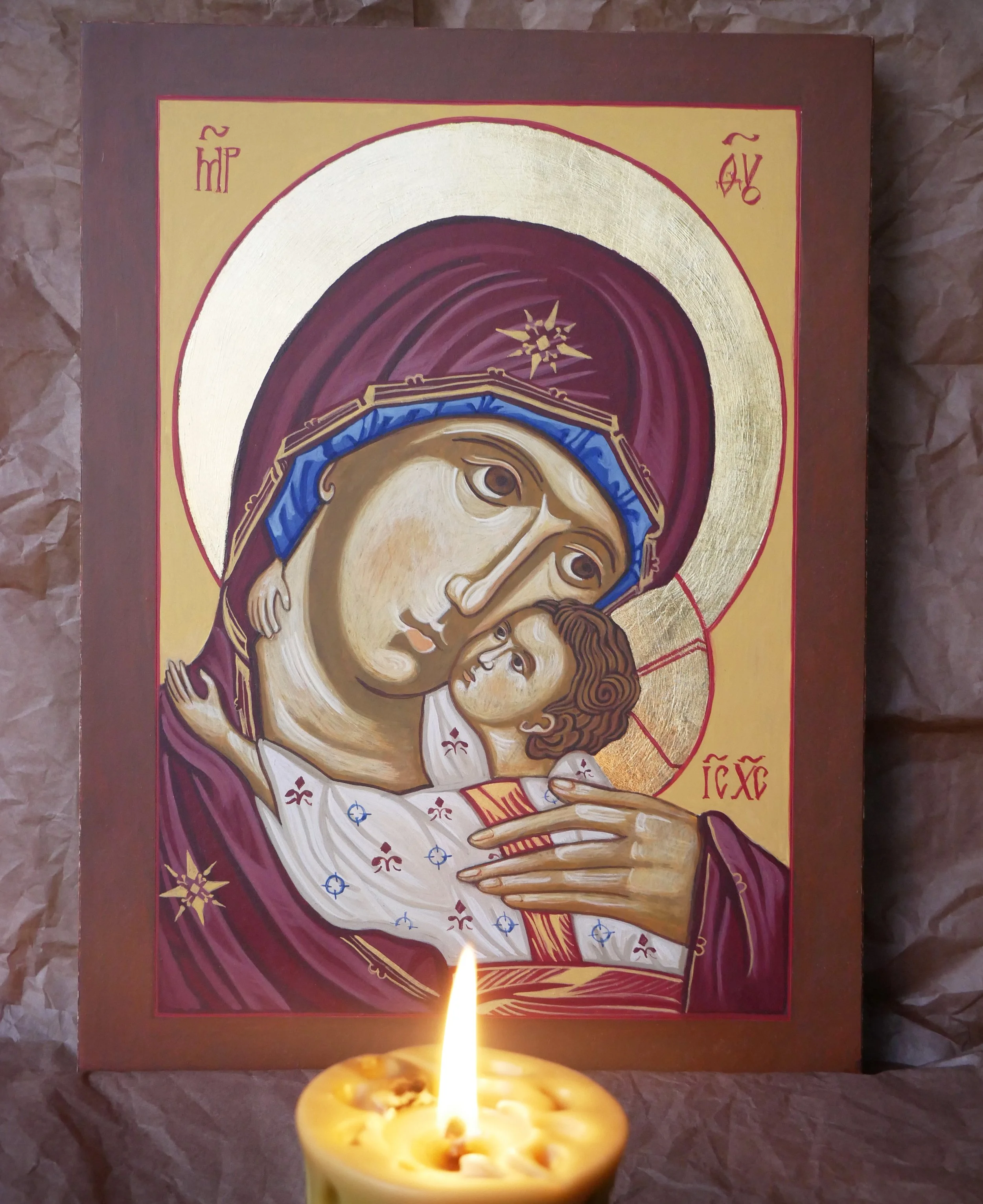 Our Lady of Eleusa, egg tempera on wood panel, 36 × 26 cm (14.2 × 10.2 in)