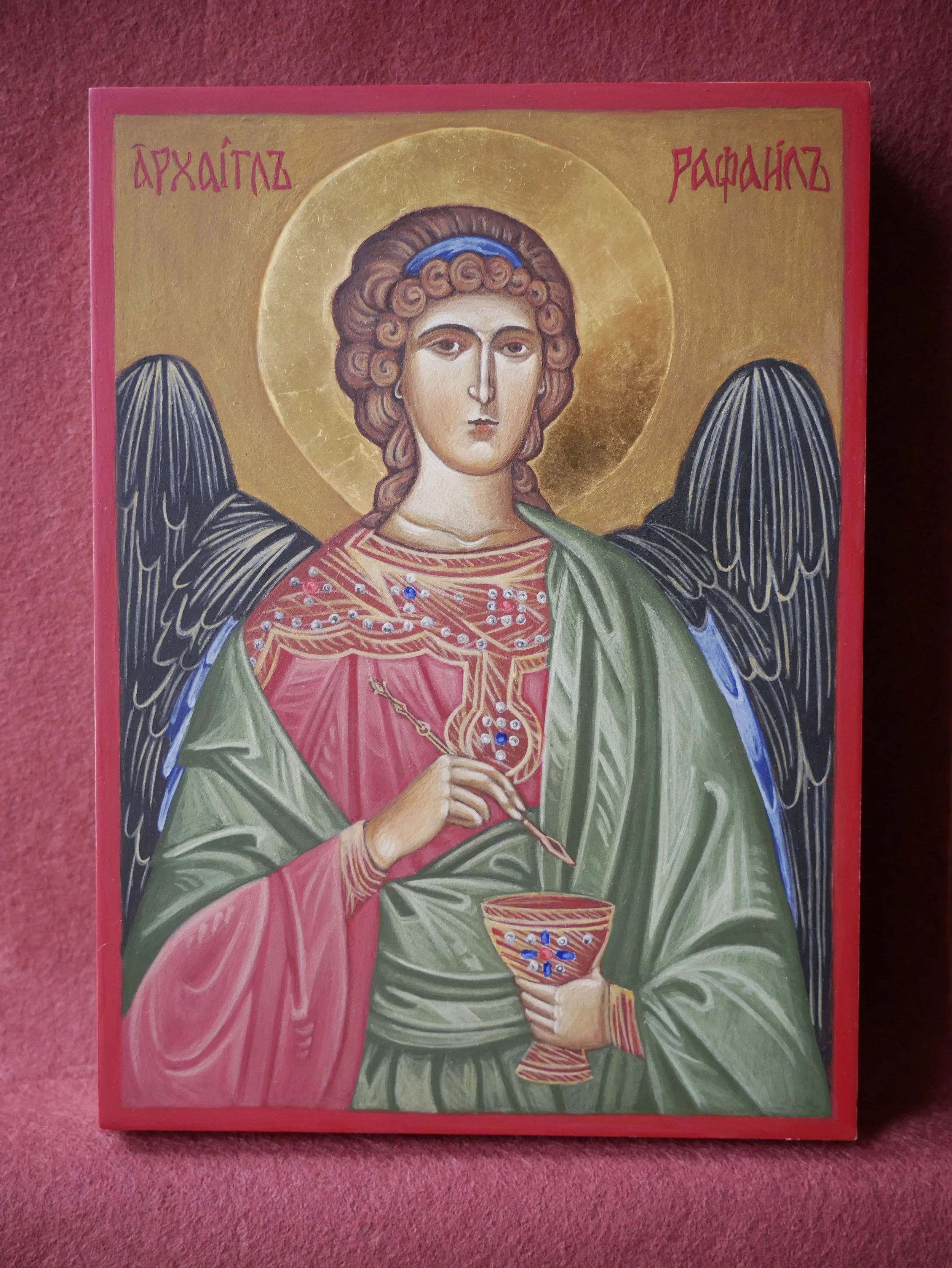 Archangel Raphael, egg tempera on wood panel, 20 × 15 cm (7.9 × 5.9 in)