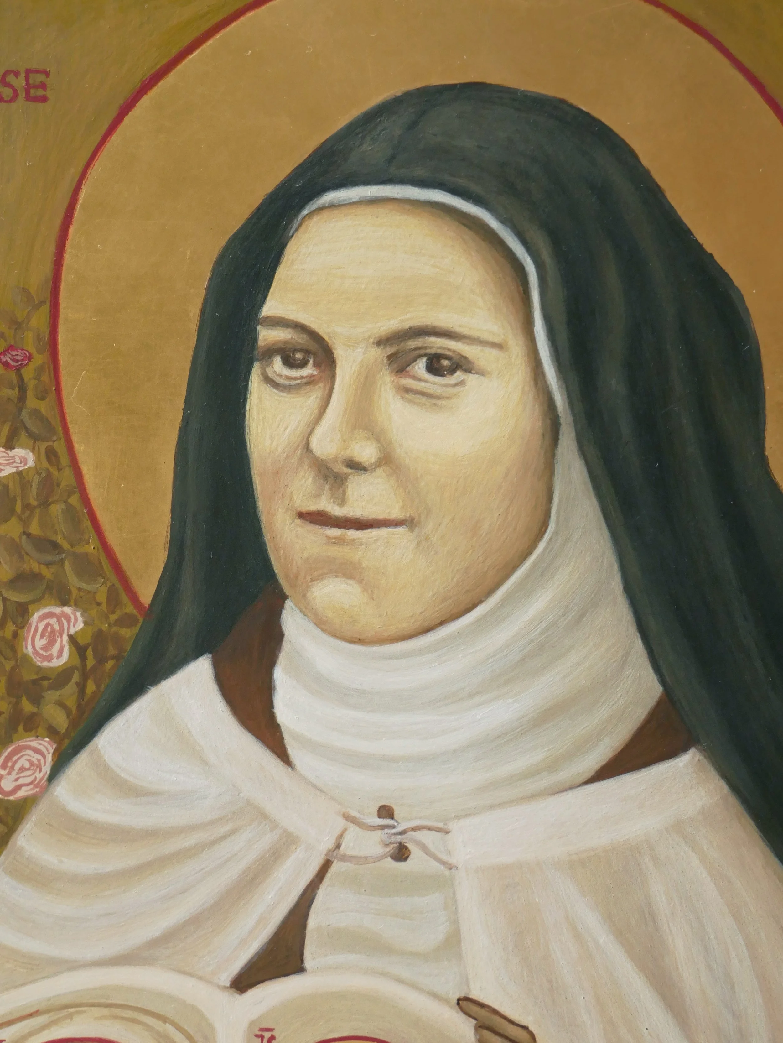 St. Thérèse of the Child Jesus and the Holy Face, egg tempera on wood panel, 20 × 15 cm (7.9 × 5.9 in)