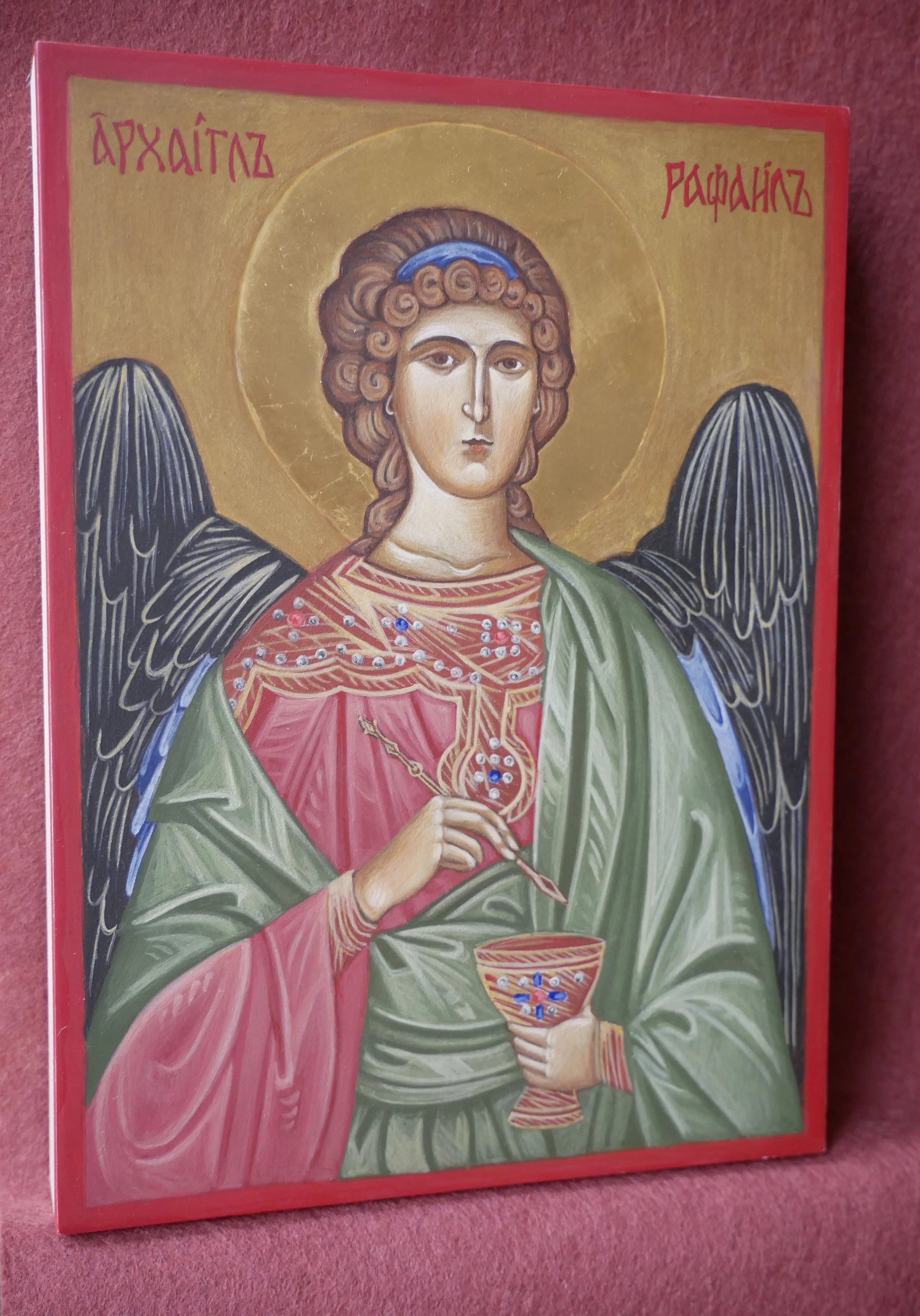 Archangel Raphael, egg tempera on wood panel, 20 × 15 cm (7.9 × 5.9 in)