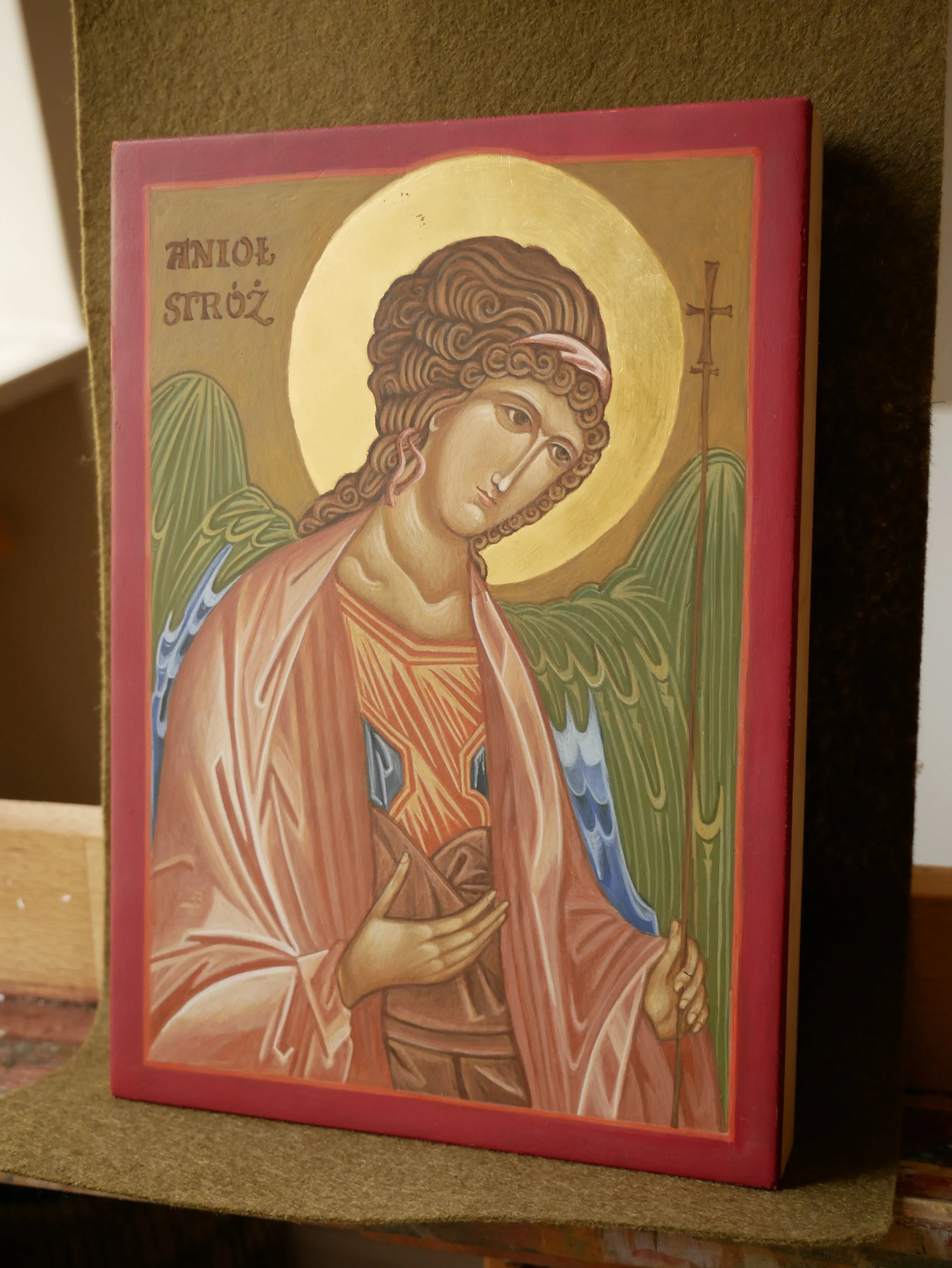Guardian Angel, egg tempera on wood panel, 20 × 15 cm (7.9 × 5.9 in)