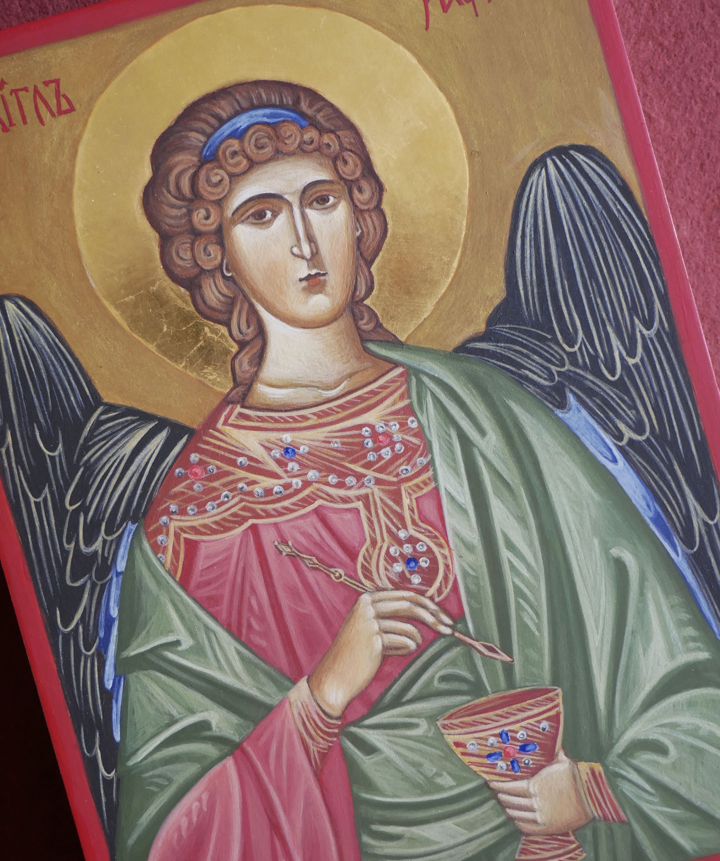 Archangel Raphael, egg tempera on wood panel, 20 × 15 cm (7.9 × 5.9 in)