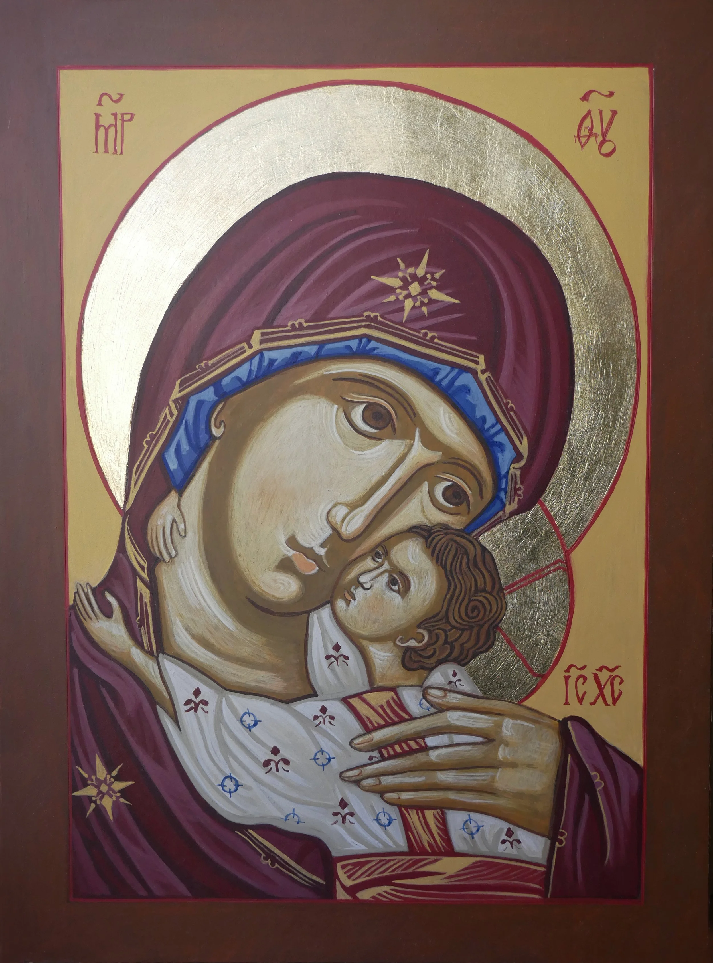 Our Lady of Eleusa, egg tempera on wood panel, 36 × 26 cm (14.2 × 10.2 in)