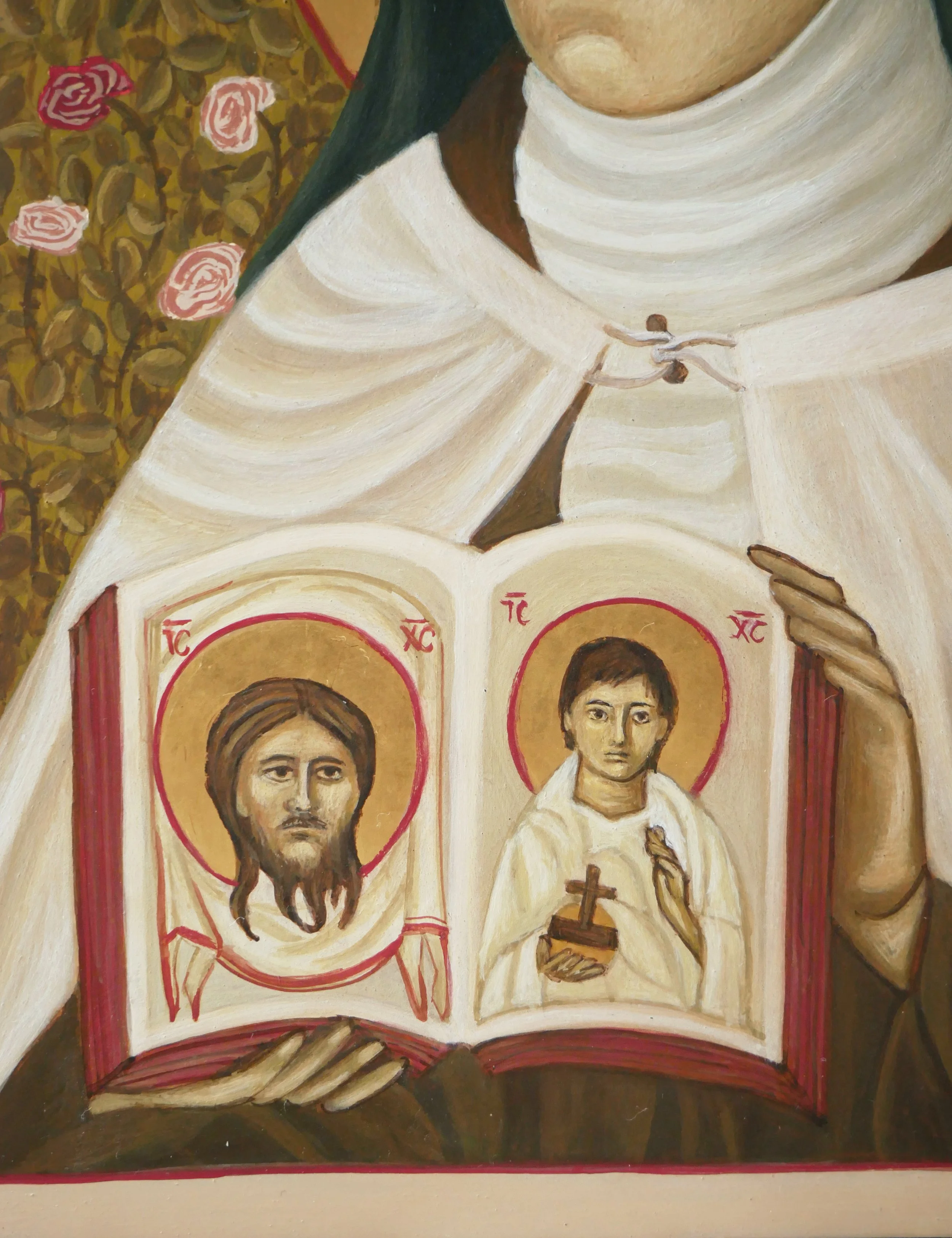 St. Thérèse of the Child Jesus and the Holy Face, egg tempera on wood panel, 20 × 15 cm (7.9 × 5.9 in)