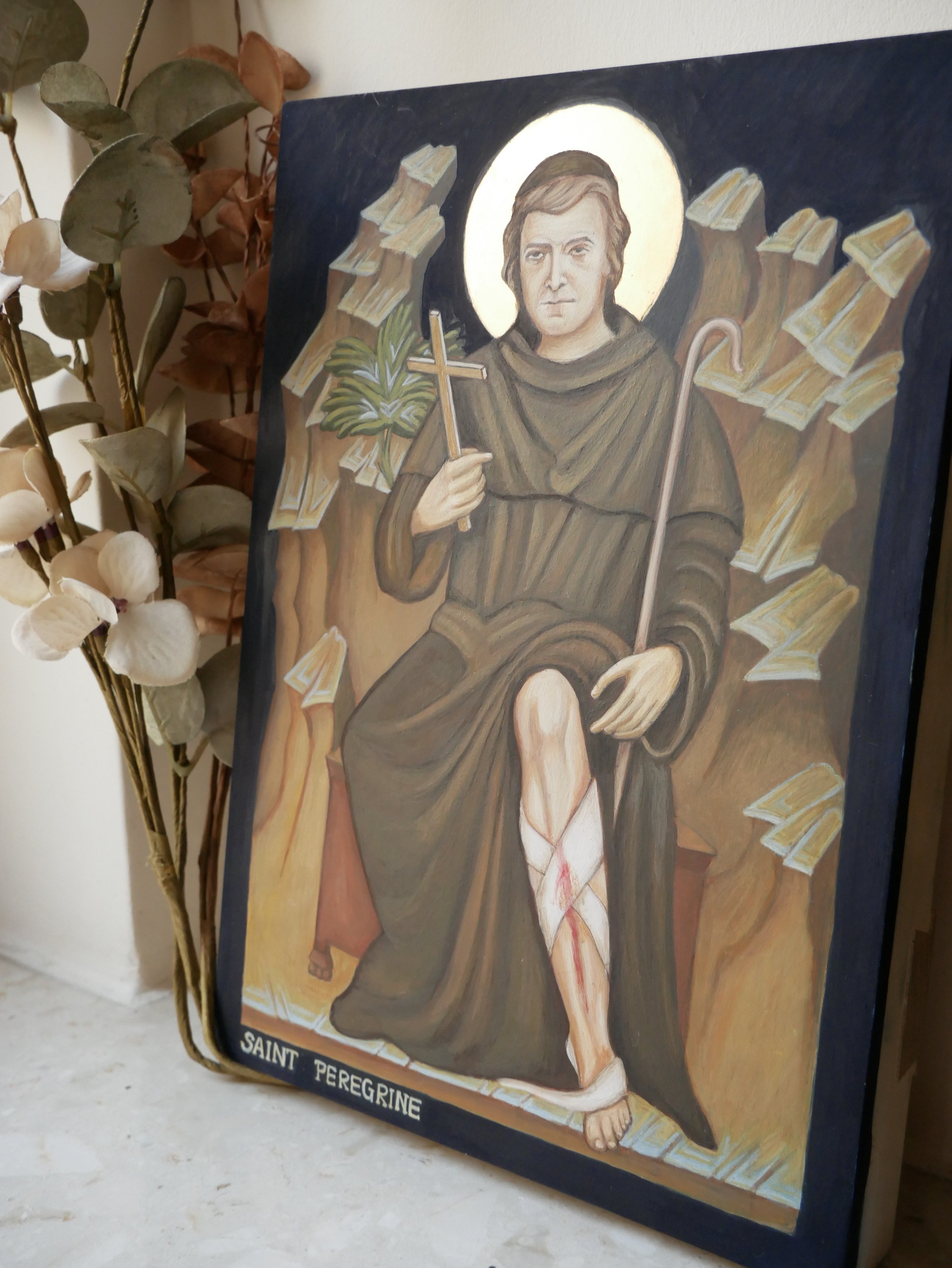 Saint Peregrine, egg tempera on wood panel  20 x 17 cm (6,7x8inch) 