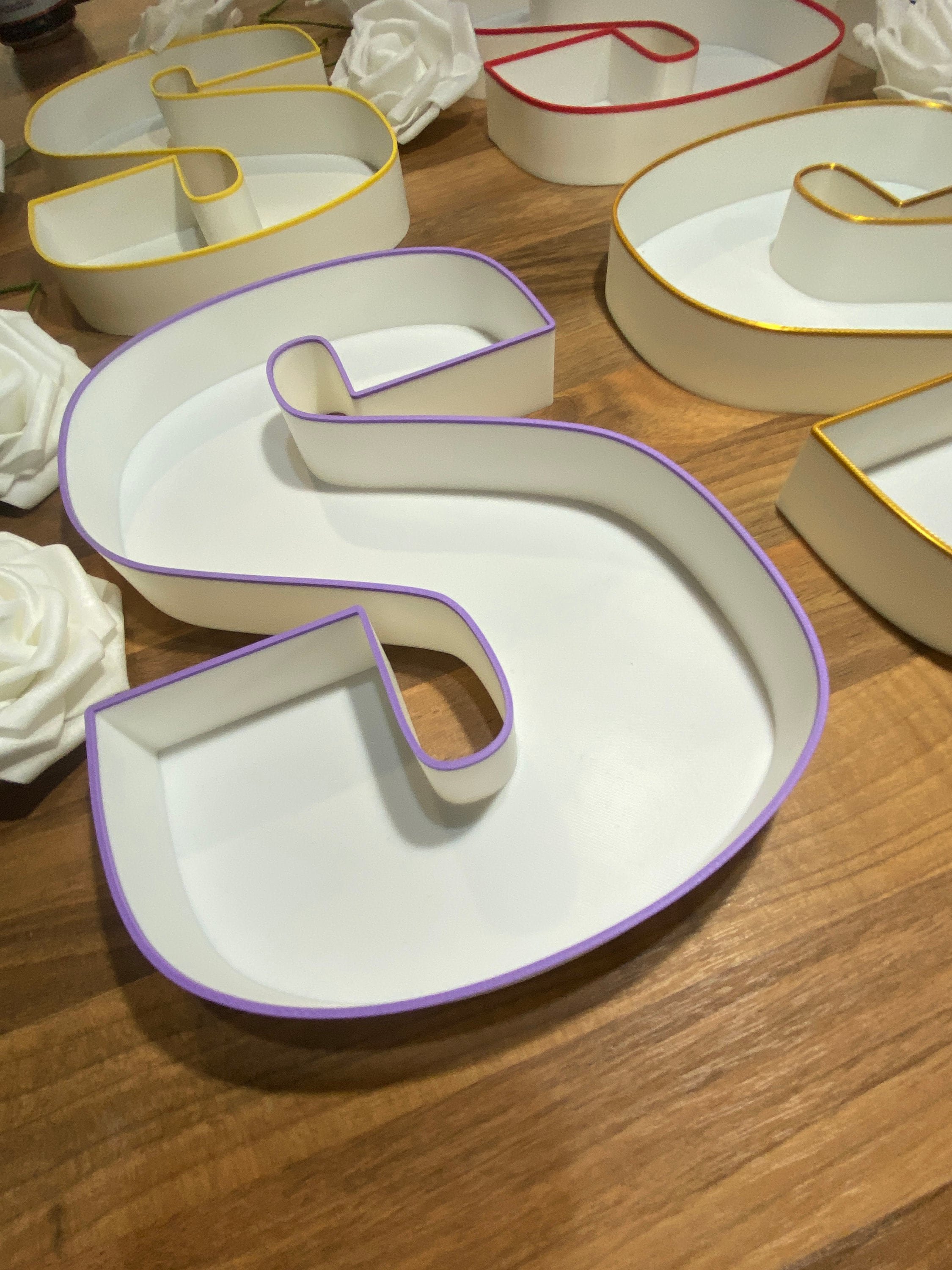 Fillable letter tray styled lilac purple for birthday grazing table